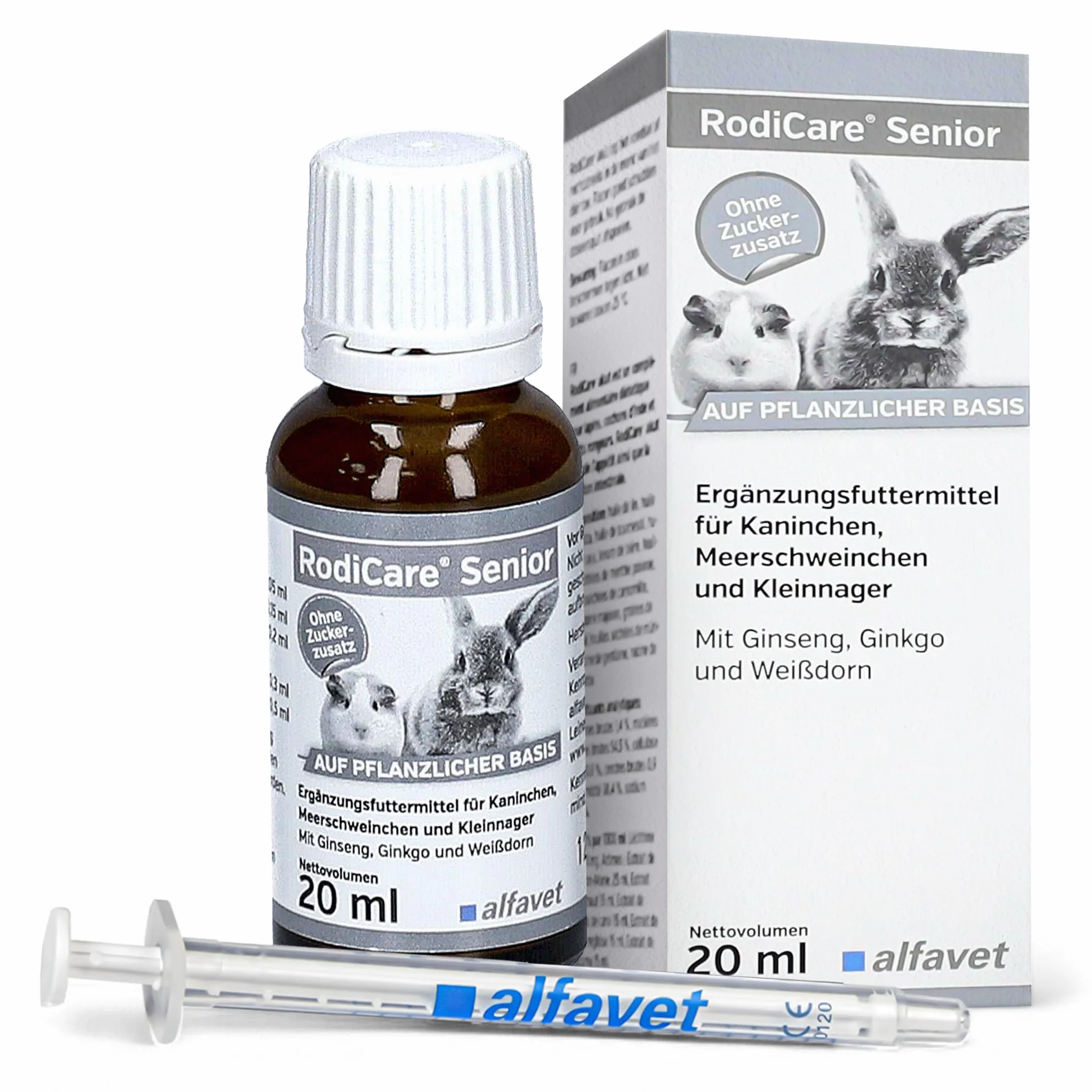 alfavet RodiCare Senior Complément Alimentaire pour Lapins Cochons d'Inde Petits Rongeurs Ginseng Ginkgo Aubépine 20 ML