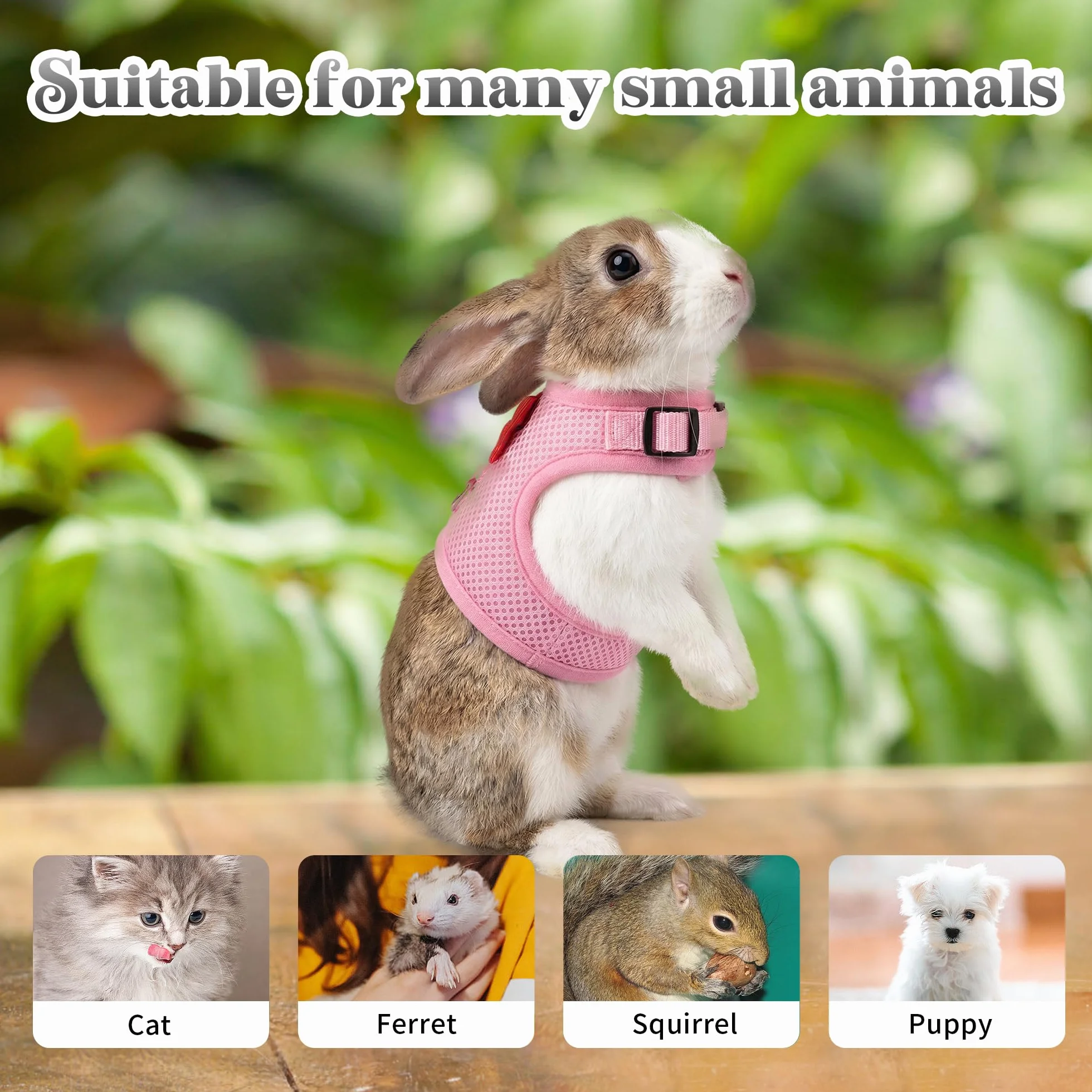 Harnais et laisse pour petits animaux, rose, taille L, en maille douce et respirante