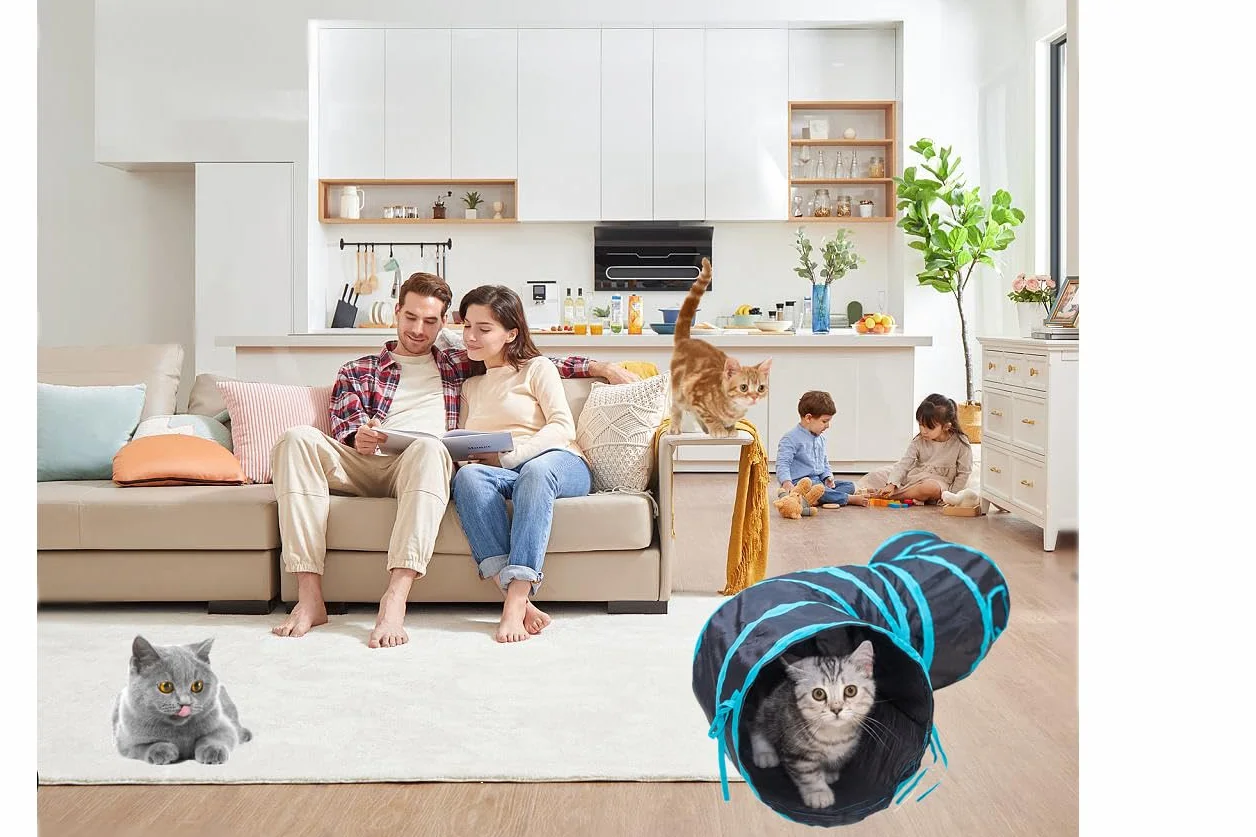Tunnel pour Chat 2 Voies Tube de Tunnels Lapin Pliable Jouet Labyrinthe Interactif