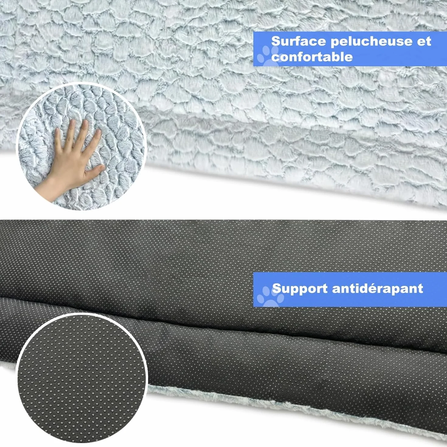 Tapis Chien Court en Peluche pour Chiens de Moyen Taille, Matelas Chien, 94 x 61 cm, Bleu