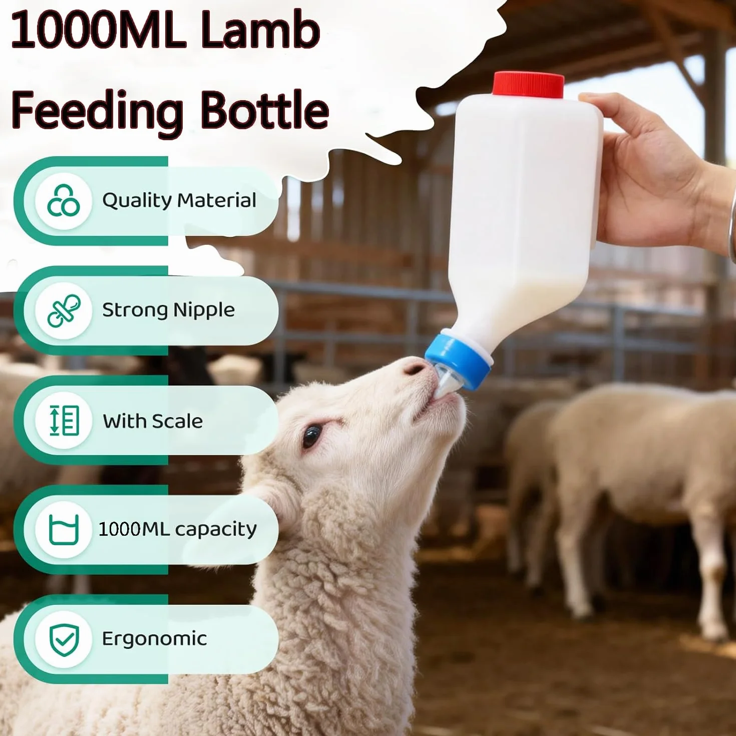 MEISO Bouteille d'alimentation d'agneau 500 ML, Biberon d'agneau & Chèvre, Système de Boisson Suspendue