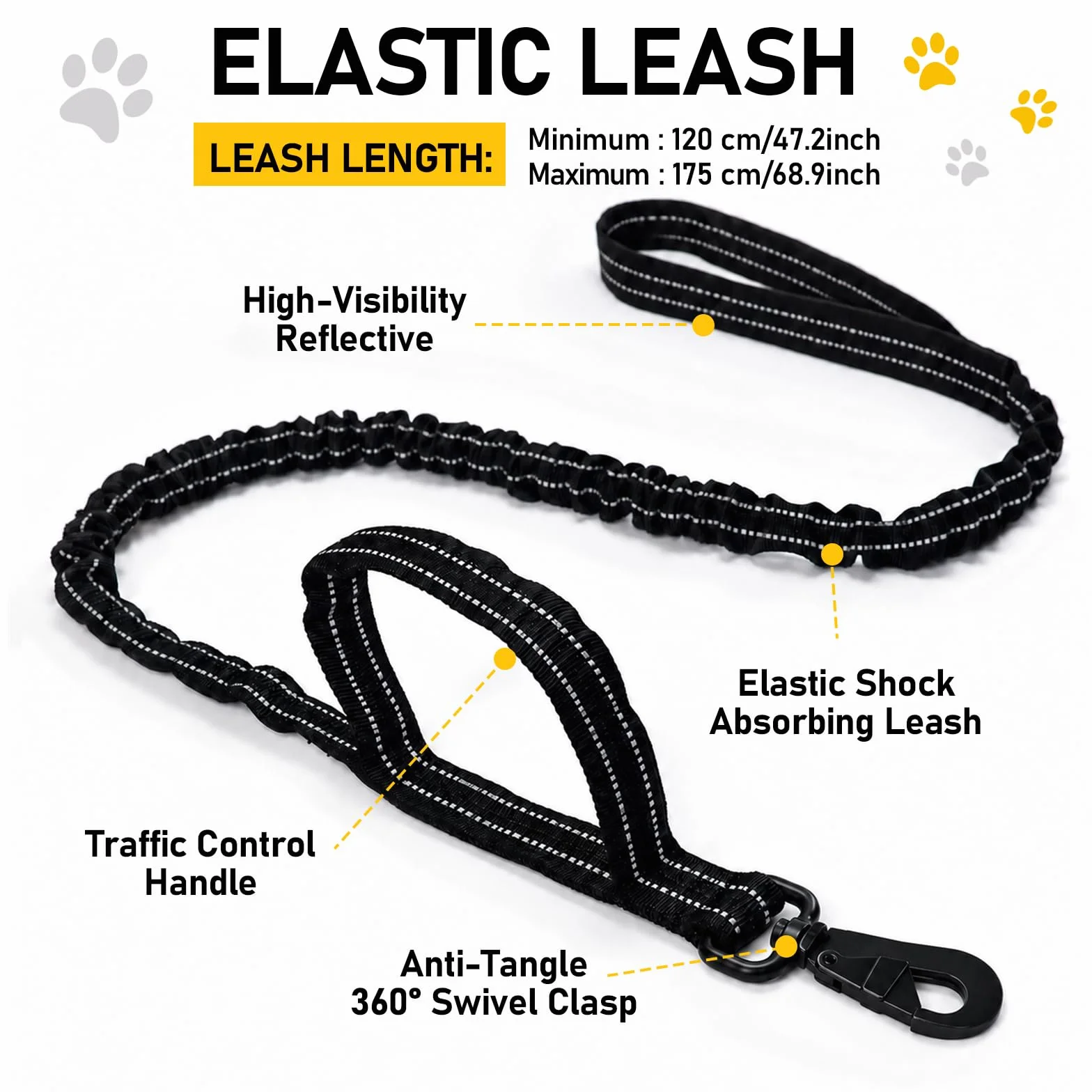 Harnais Chien Anti Traction Réglable avec Poignée de Contrôle Réfléchissant Noir L