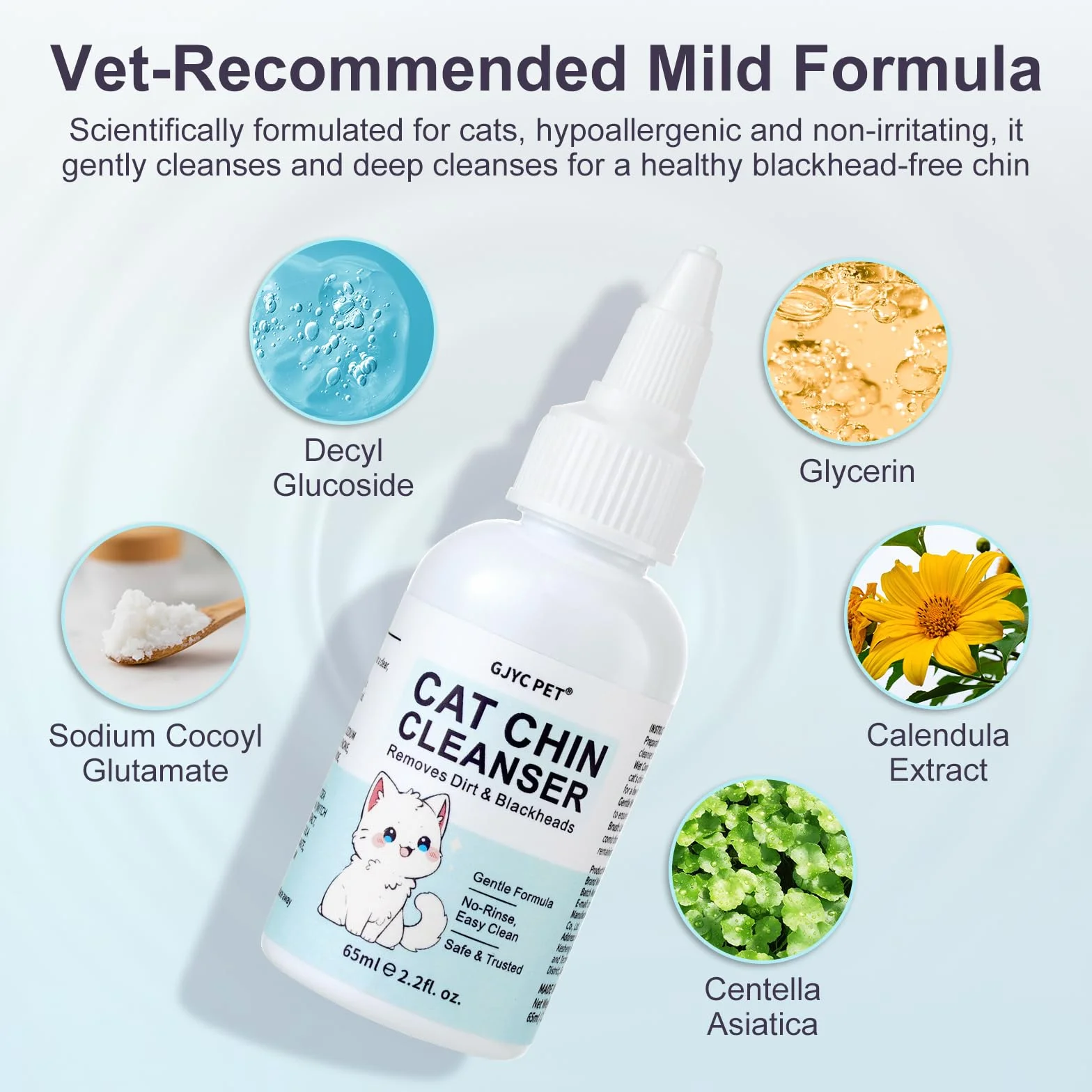 Nettoyant de Menton pour Chat Anti-acné 65 ML avec Brosse et Lingettes