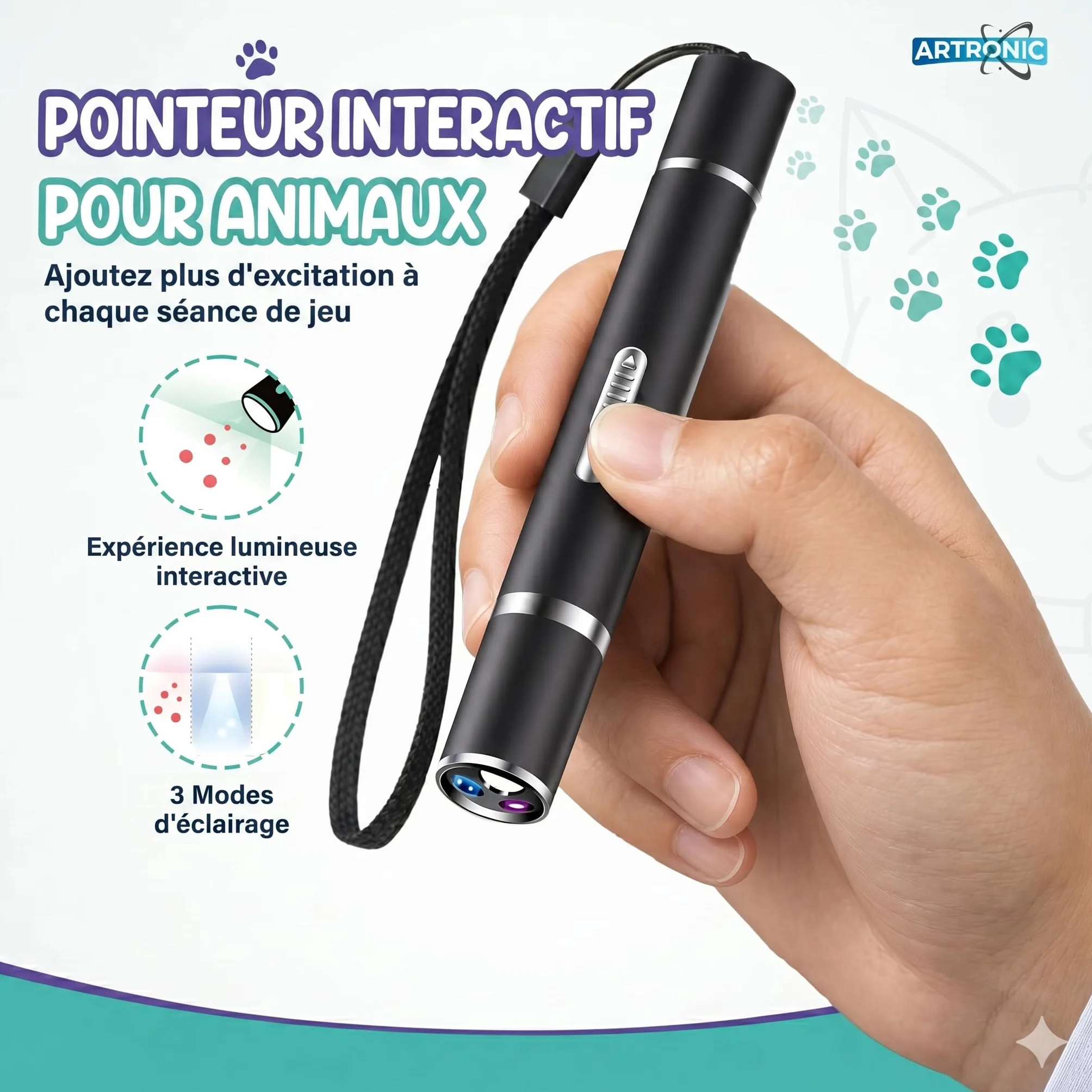 Jouet Chat Interactif LED Rechargeable USB pour Chat et Chien