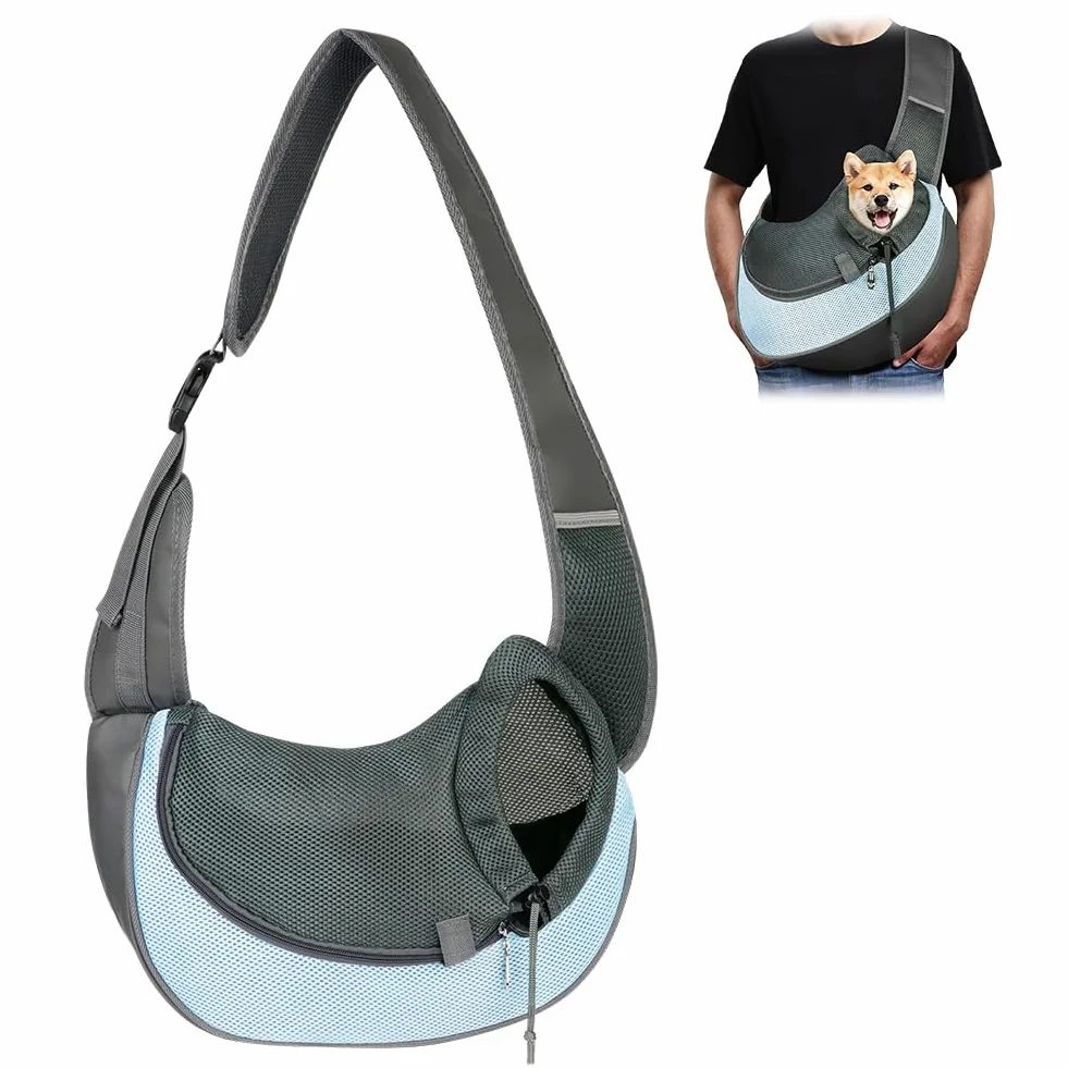 Sac de Transport pour Chien Chat, Sac à Bandoulière Mains Libres jusqu'à 5kg, Bleu