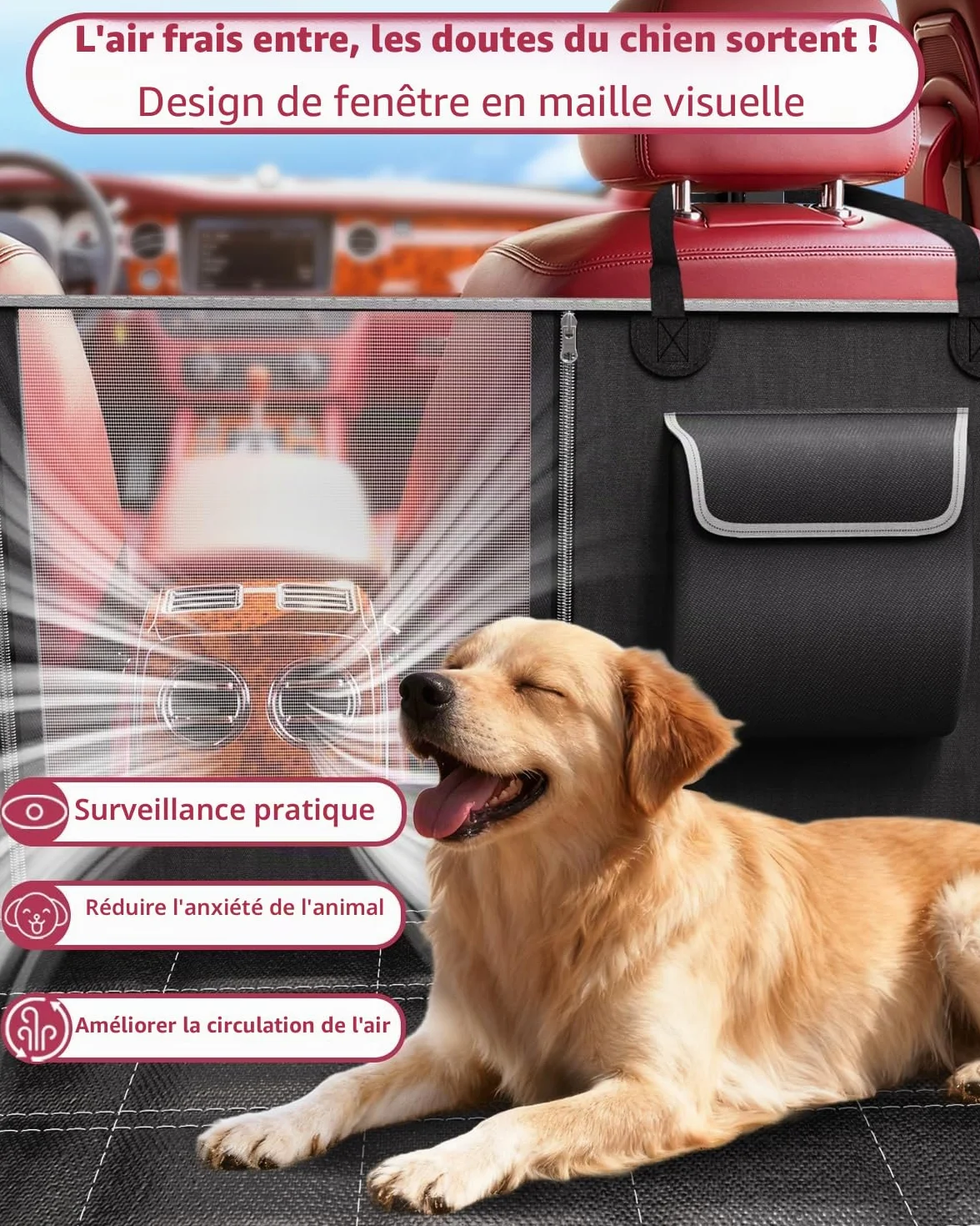 Protection Voiture Chien Siege Arriere Imperméable Antidérapante Housse Voiture Chien avec Fenêtre en Filet Protege Siege Voiture Chien, Convient à la Plupart des Voitures SUV et Camions