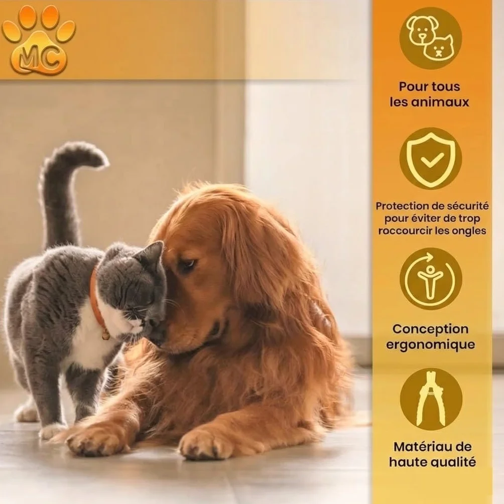 Coupe-Griffes Chien Chat Lapin Silencieux avec Lime à Ongles Incluse - Acier Inoxydable Antirouille