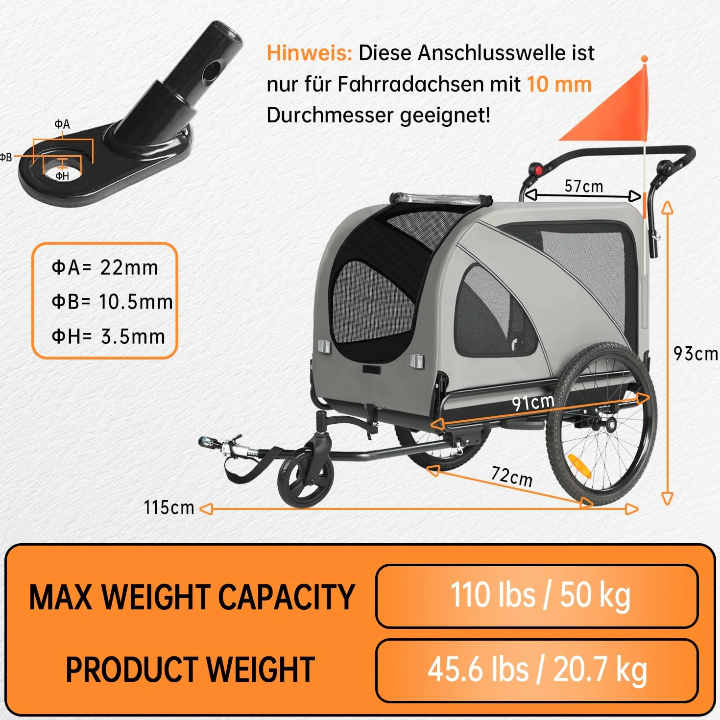 Remorque de vélo XXL 2 en 1 pour Chien - Remorque Pliable pour Chien avec Ouverture de Toit, réflecteurs et Bandes réfléchissantes, attelage de vélo Universel, poignée réglable en Hauteur