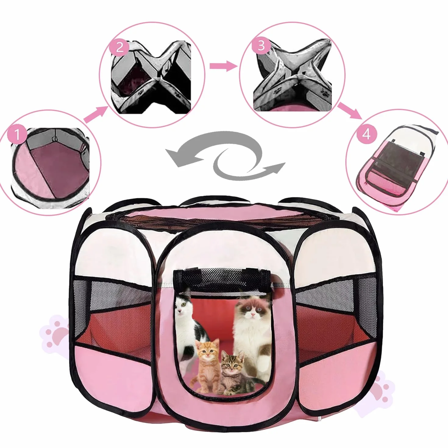 Boîte à Chiots Pliable 74 x 74 x 43 cm Rouge Rose pour Chat Lapins Intérieur Extérieur
