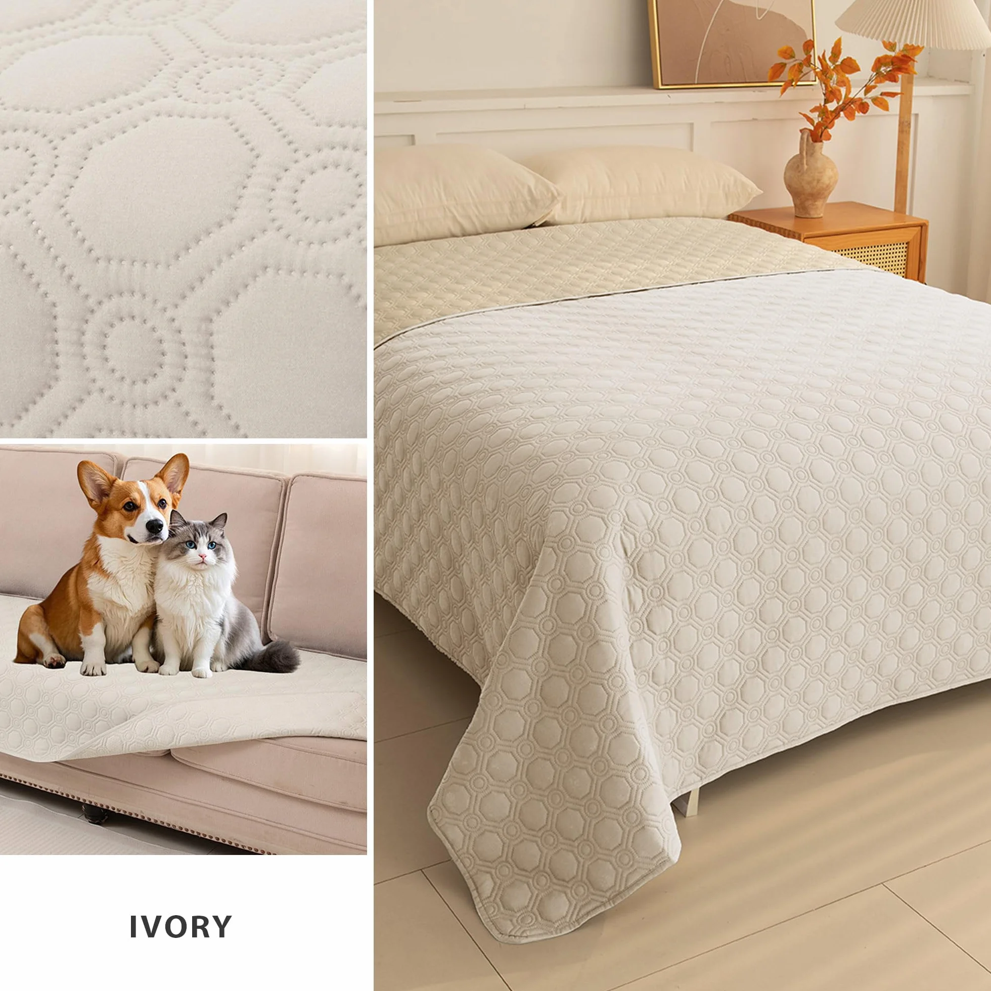 Protège Matelas Imperméable Housse de Lit Antidérapante Anti-Taches 137x208cm Beige