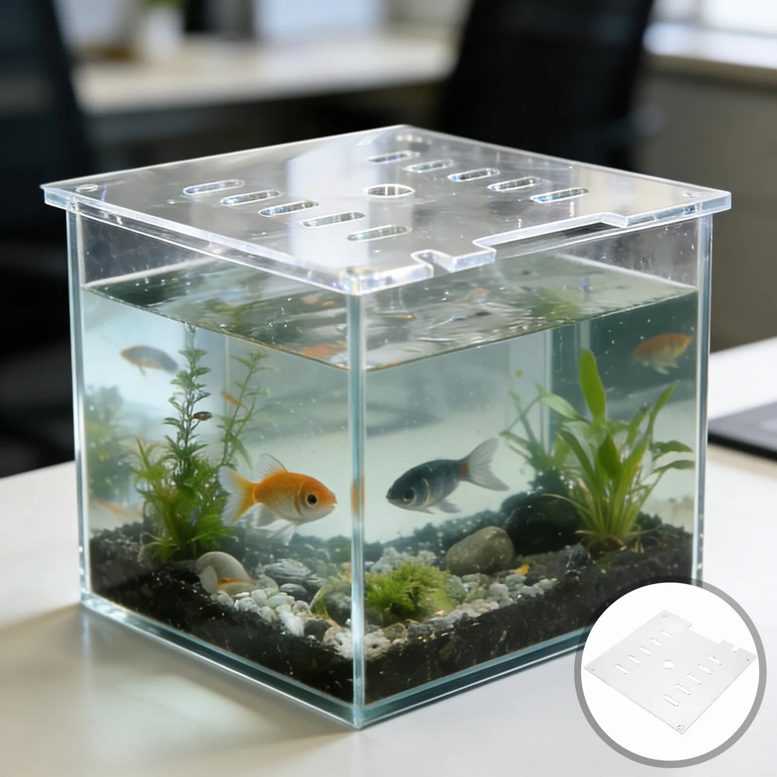 ARTIBETTER Couvercle en Acrylique Transparent 20x20 Cm pour Aquarium, Protection Anti-Saut Carré avec Grille