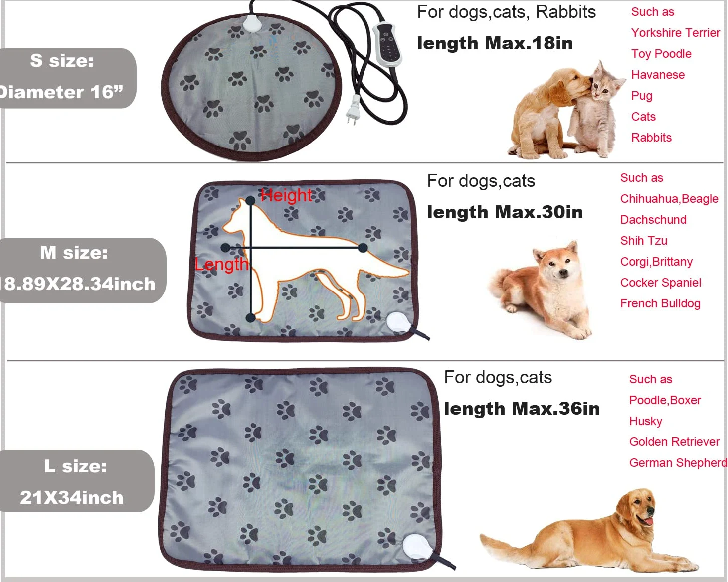 Coussin chauffant pour animaux de compagnie pour grands chiens et chats - Coussin chauffant électrique avec minuterie réglable - Résistant à la mastication - Facile à nettoyer