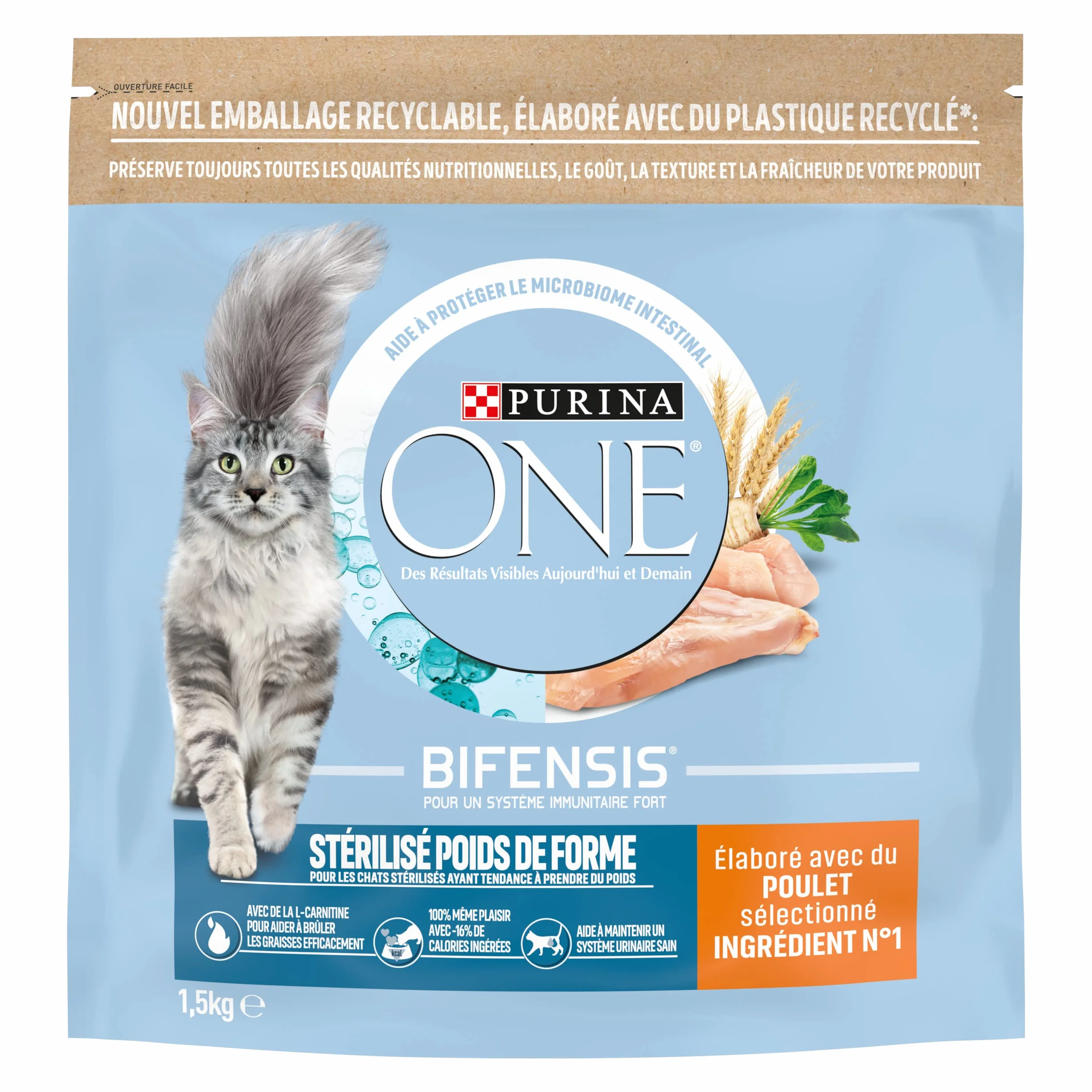 PURINA ONE BIFENSIS Poids DE Forme Croquettes Chat Adulte Stérilisé Poulet 1,5 Kg
