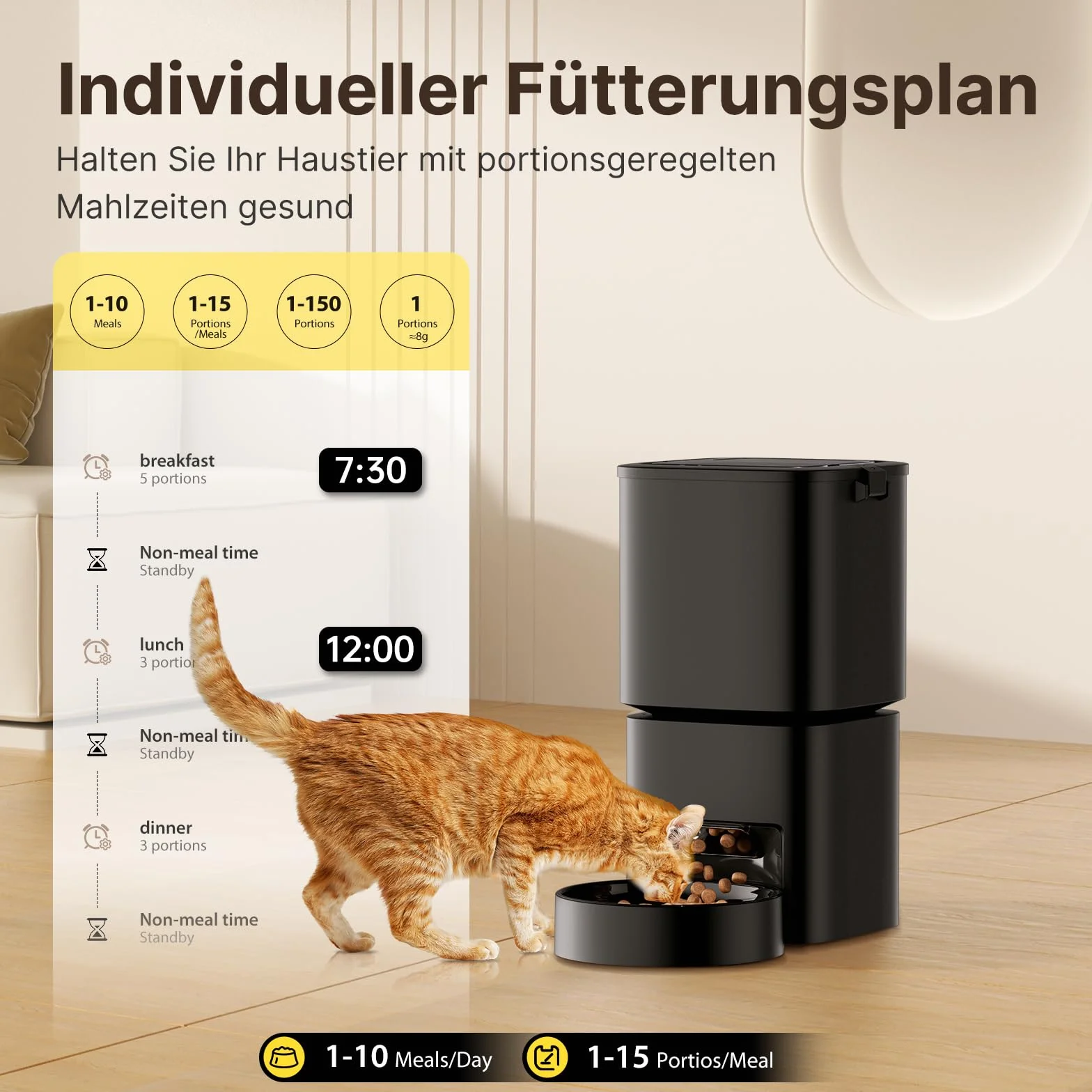 Distributeur Croquettes Chat Automatique WiFi 5G 2.4G 5 L Contrôle App 10 Repas/Jour Noir