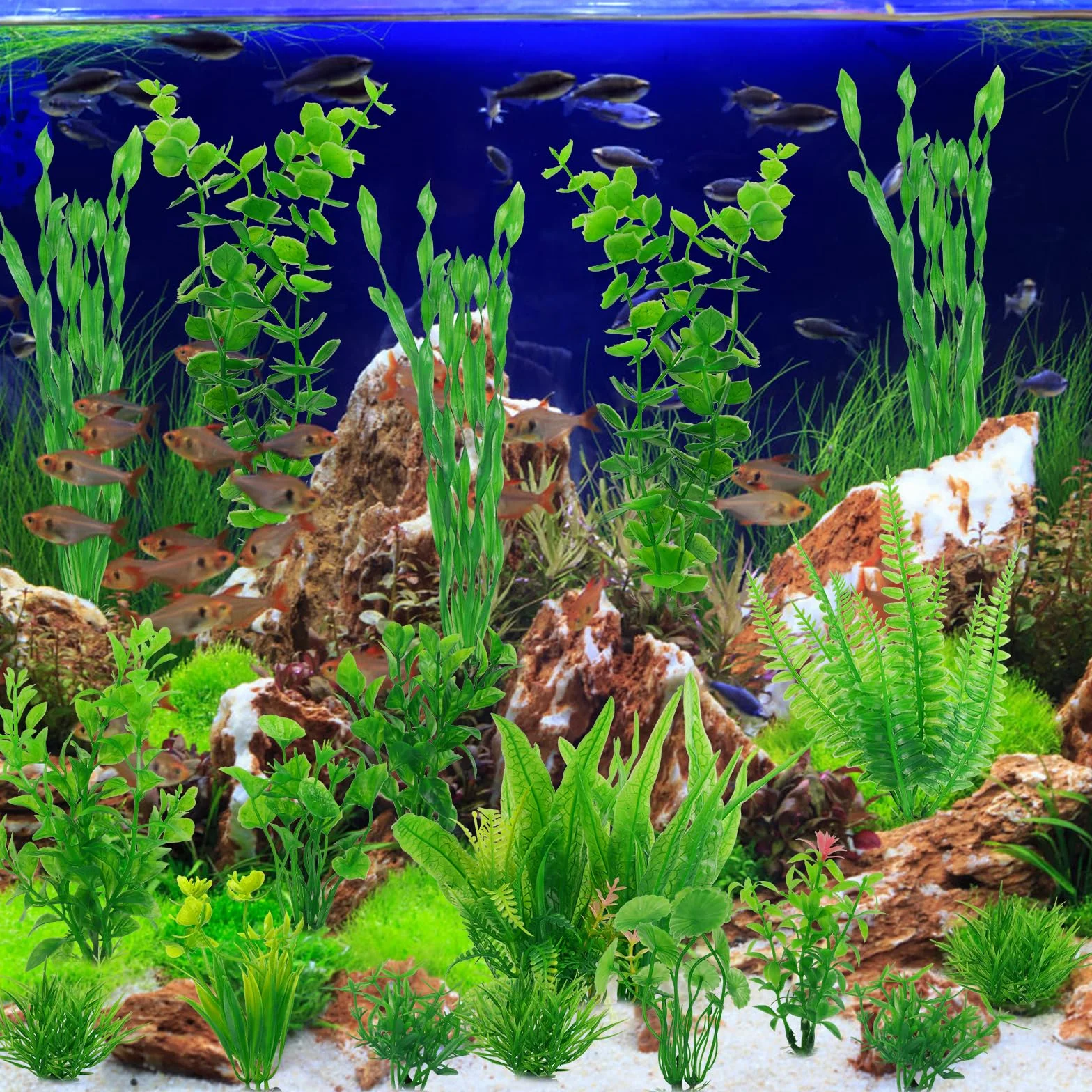 Plante Aquarium 18 PCS Artificielle Plastique Décoration Accessoires Poisson Terrarium