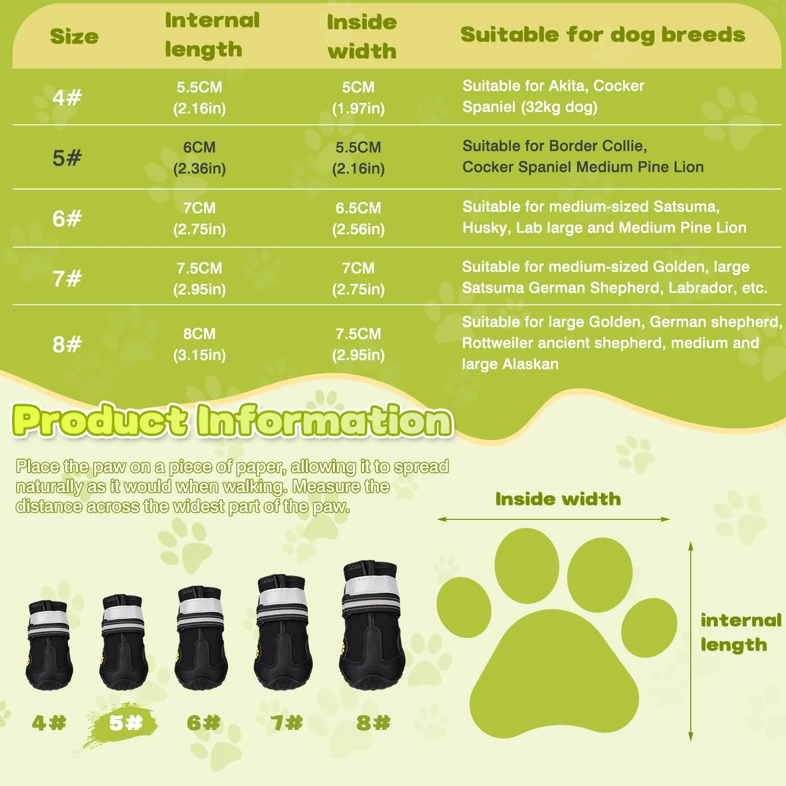 Chaussures de Chien Imperméables avec Sangles Réfléchissantes et Semelle Antidérapante pour Moyen Grand Chien (5#)