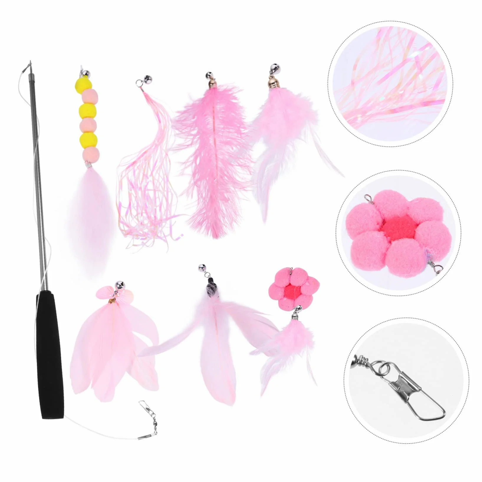 Jouets pour Chats, Ensemble de Jouets for Chat avec Canne télescopique à 3 Sections et 7 têtes Rechange, bâton pêche interactif