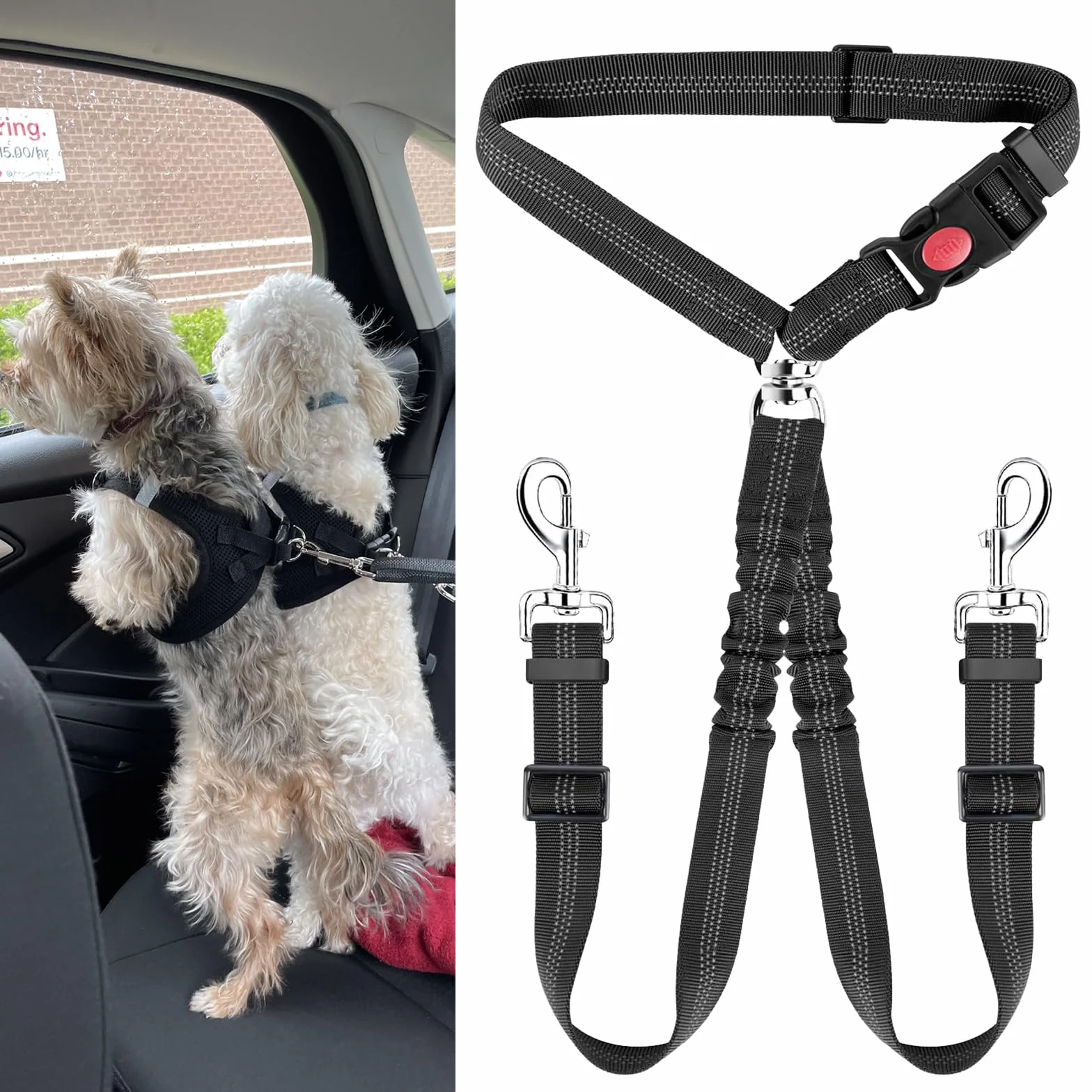 Réglable Double Ceintures de Sécurité pour Chien pour Voiture avec Absorption des Chocs pour Chien