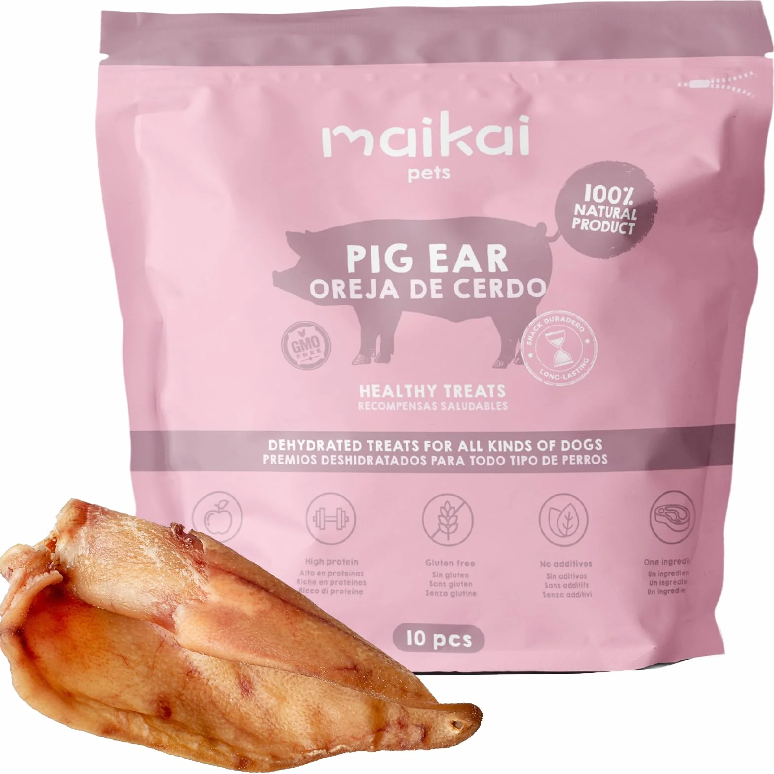 MAIKAI Lot Oreilles de Porc Séchées - Friandises Naturelles à Mâcher pour Chiens Riche en Protéines + sans Additifs Complément Alimentaire Idéal Barf