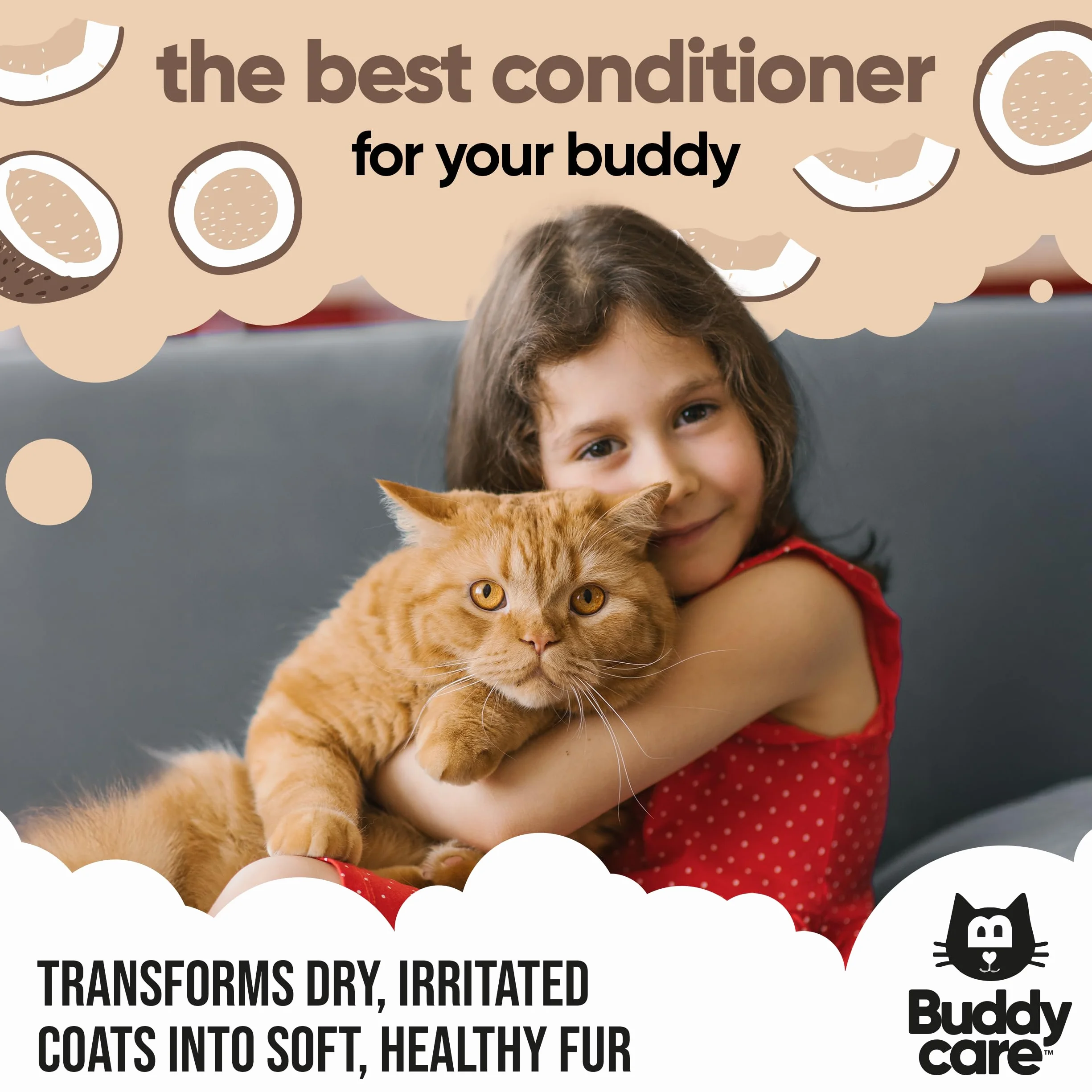 Buddycare Coconut Cat Après-shampoing pour Chat 500 ml pH équilibré sans sulfate sans paraben
