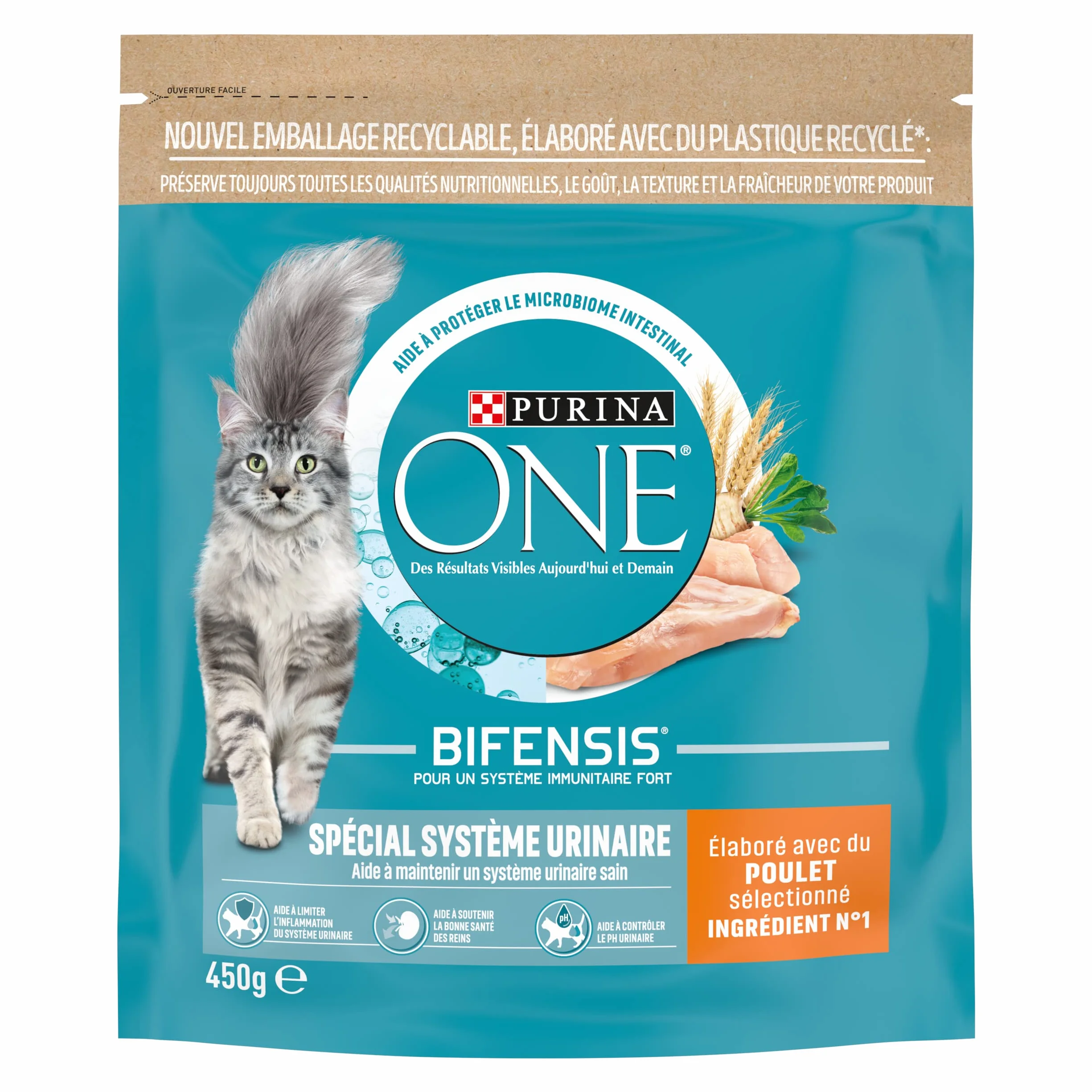 PURINA ONE BIFENSIS Croquettes Chat Adulte Spécial Système Urinaire au Poulet Lot de 10 x 450g