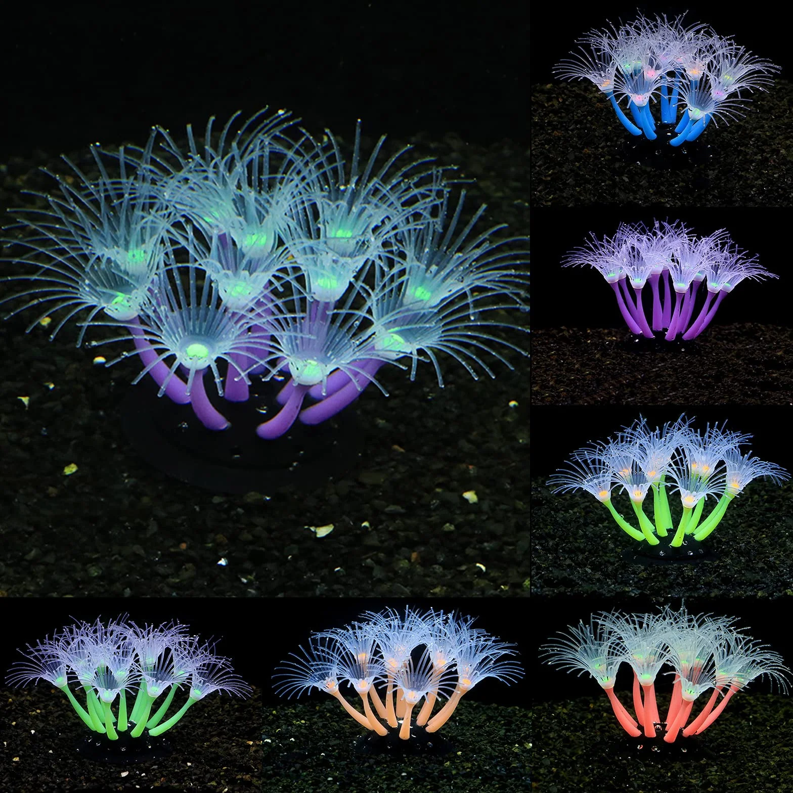 Corail artificiel lumineux en silicone pour aquarium, phosphorescent