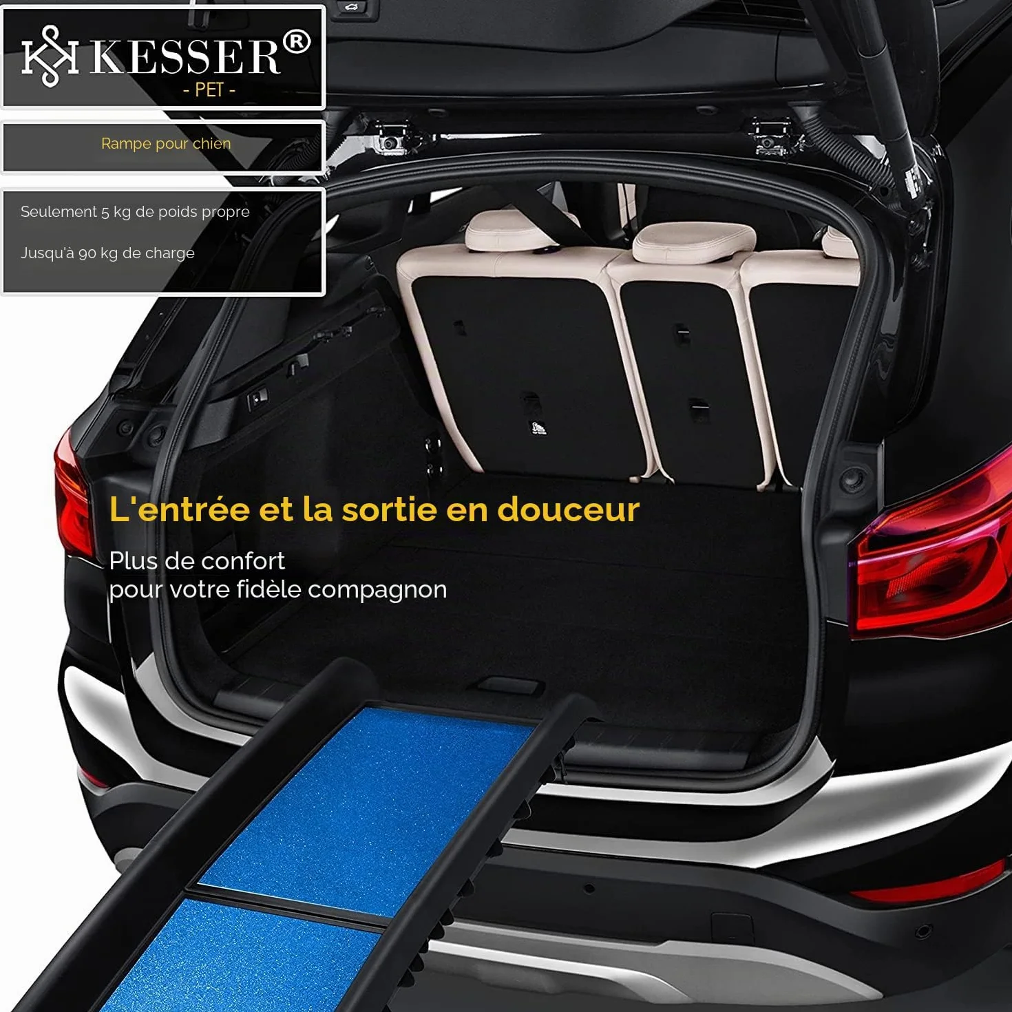 KESSER® Rampe pour Chien | Escalier pour Chien | Rampe Automatique pour Chien | Rampe de Coffre de Voiture Pliable automatiquement pour Animaux de Compagnie