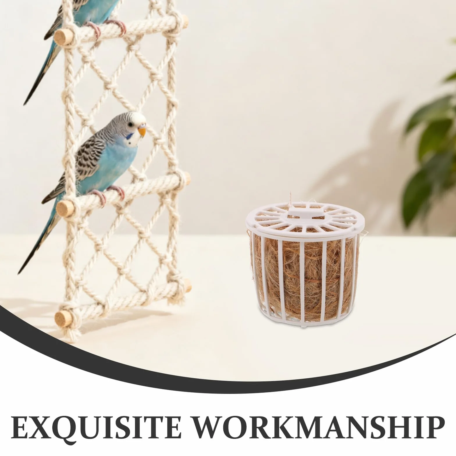 BESPORTBLE Nid de Reproduction Naturel en Jute avec Panier de Rangement pour Canaris Perruches et Pinsons