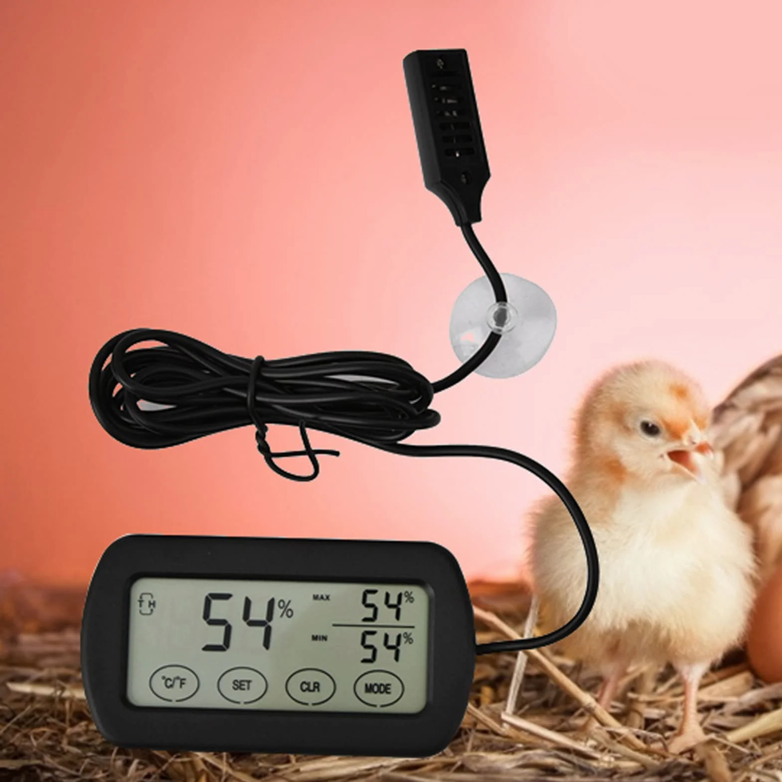 Thermomètre et hygromètre LCD pour couveuse d’œufs, moniteur numérique température humidité avec ventouse