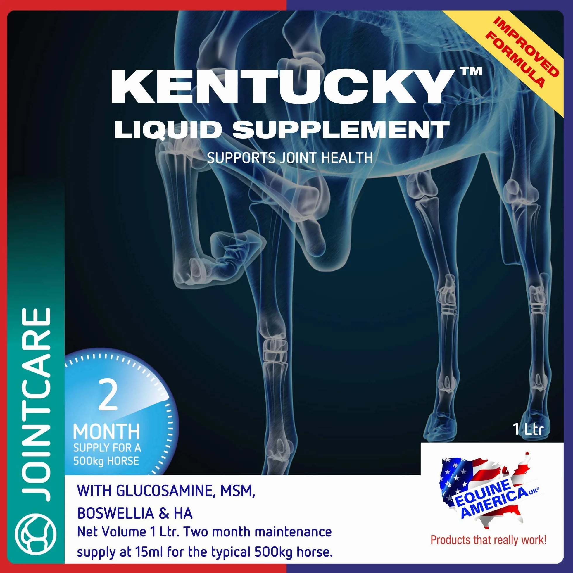 Supplément liquide Equine America Kentucky | Premium prêt pour l'utilisation du supplément Cheval & Poney | Accompagnement conjoint et mobilité | 1 litre