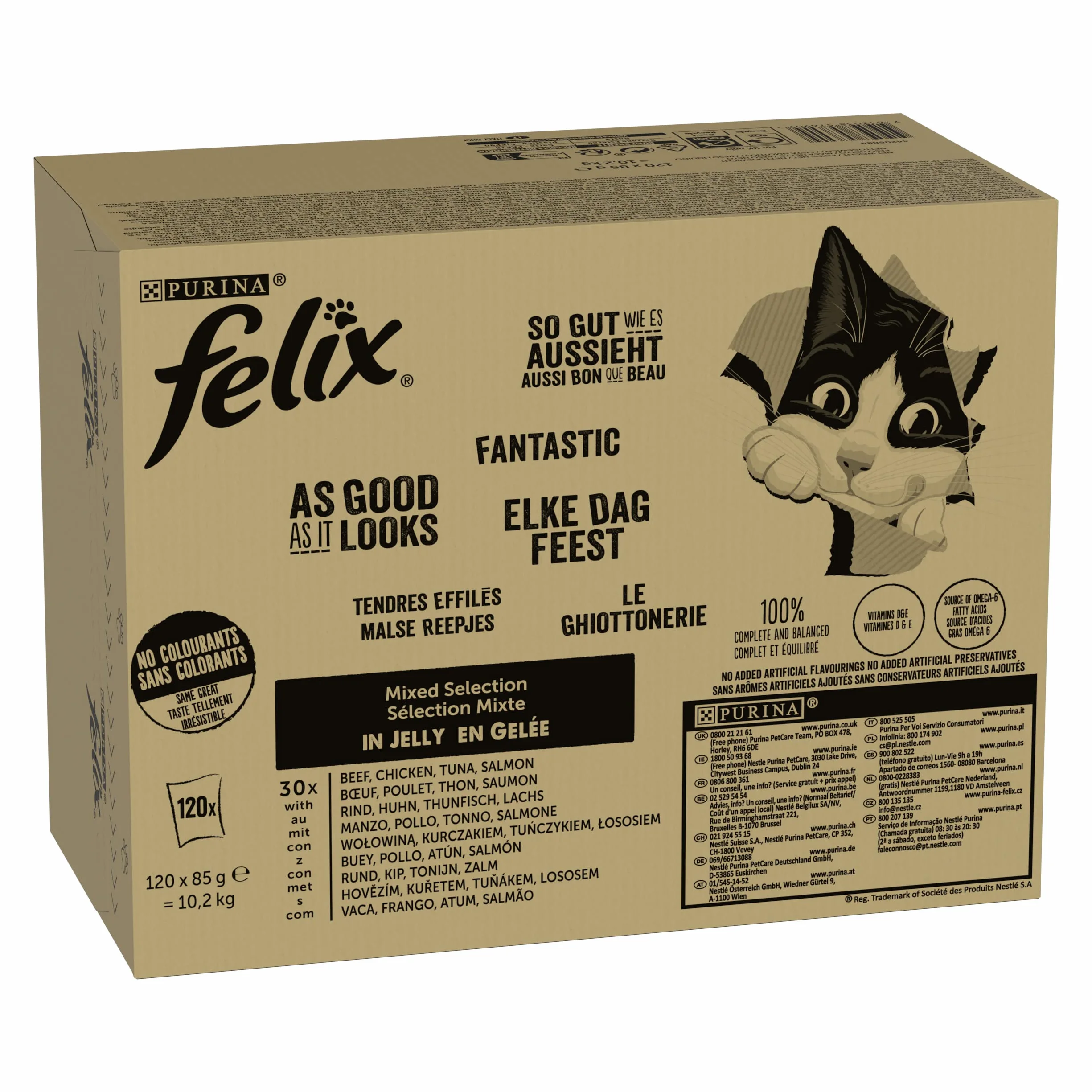 Felix Nourriture Humide pour Chat en gelée, mélange de variétés, Lot de 120 (120 x 85 g)