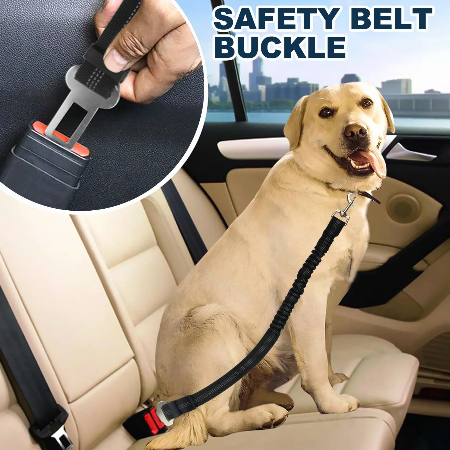 1pk Ceintures de sécurité de Voiture pour Chien, réglable 50-75cm Ceinture de Securite pour, des Chocs pour Tout Type de Voiture pour Tous Les Chiens et Chats(Noir)