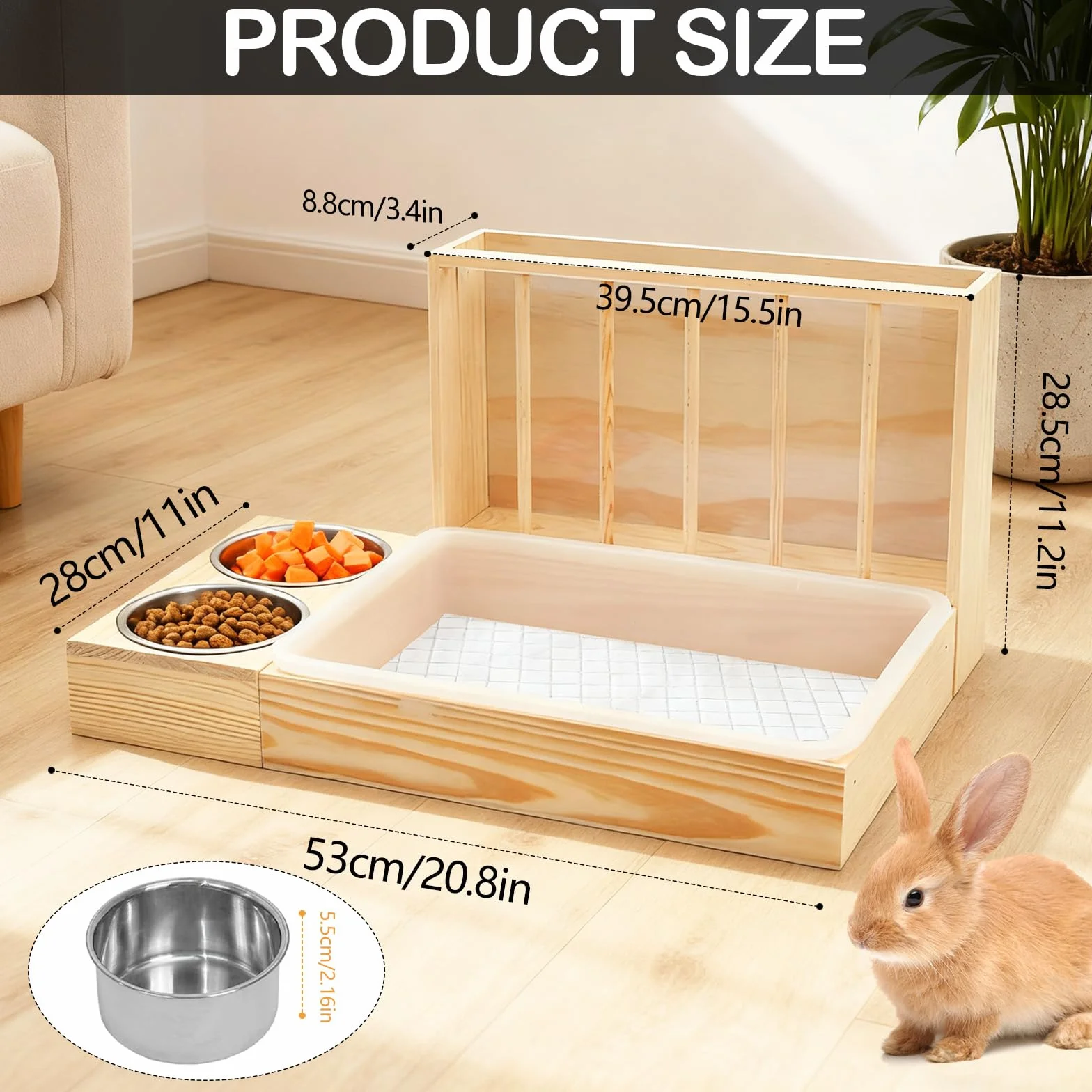 Râtelier à Foin en Bois pour Lapins Cochons d'Inde Hamsters avec Toilettes et Gamelle