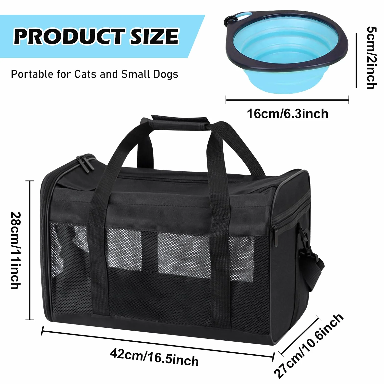 Sac de transport MEYAGOT pour chat et chien, pliable, respirant, avec gamelle, pour voyage, visites vétérinaires et sécurité temporaire, en tissu Oxford beige, jusqu'à 9 kg