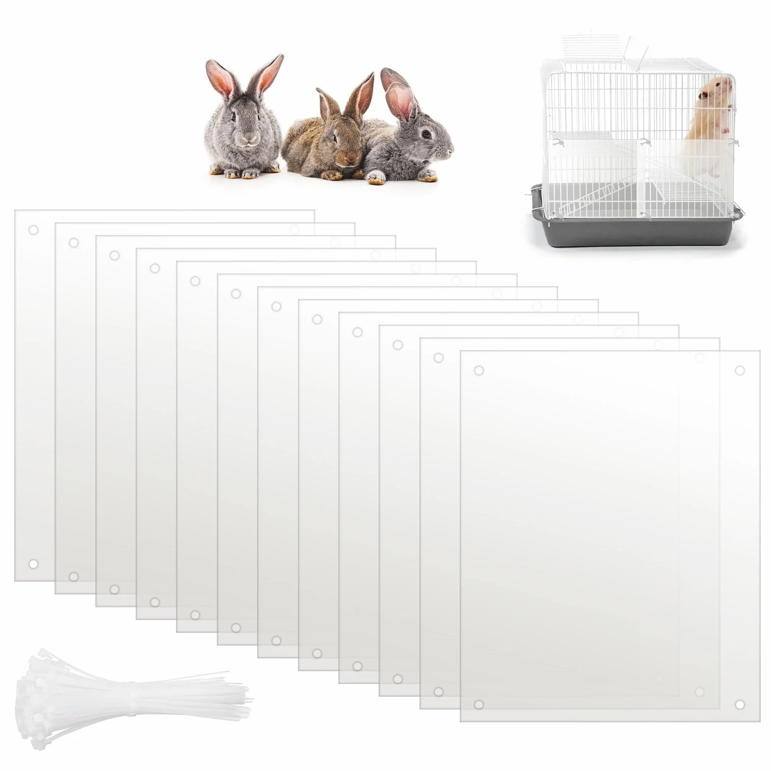Lot de 12 protections de cage pour animal de compagnie, protection des bords transparents, 25,4 x 21,6 cm