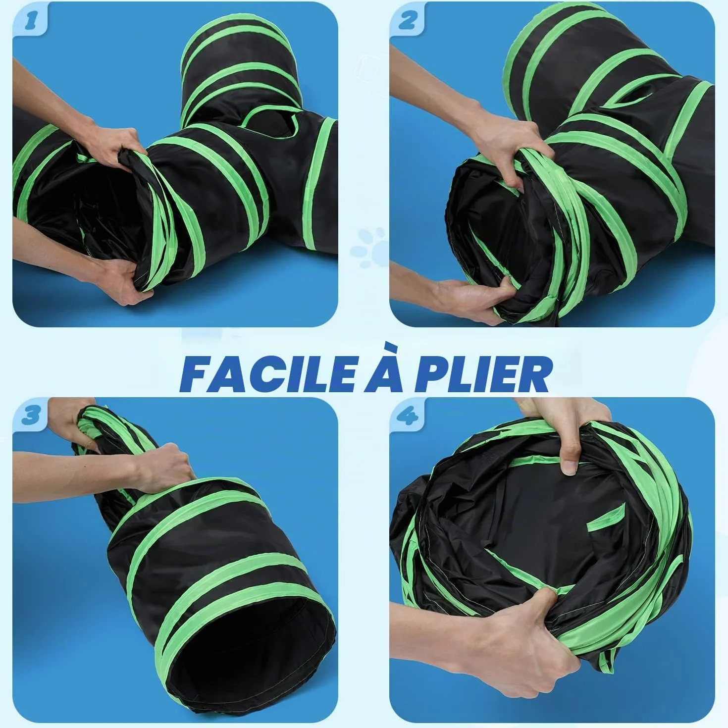 Tunnel de chat de type osseux amélioré, Tube de tunnel de jeu pliable à 4 voies pour chat avec sac de rangement pour chats, chiots, lapins, furets, cochons d'Inde, utilisation intérieure et extérieure