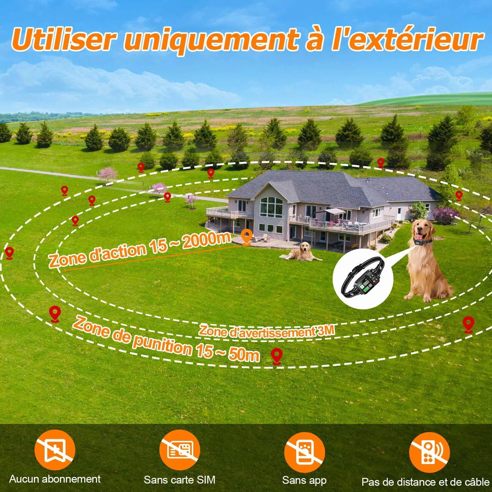 GPS sans Fil Clôture de Chien électrique 20~2000m 3 Modes imperméable