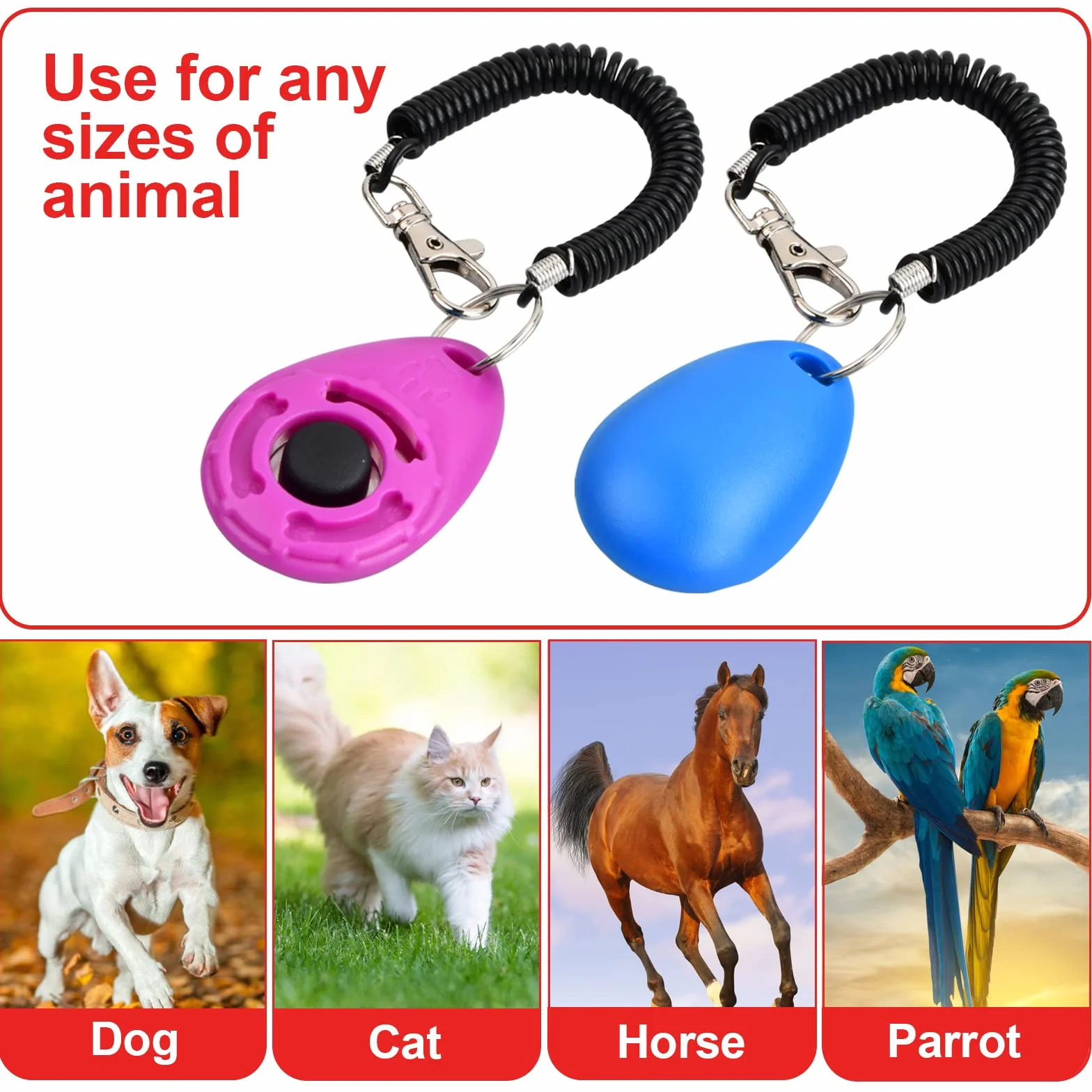 16 Pièces Chiens Clicker Formation, Pet Training Clicker, Professionnel Clicker avec Dragonne élastique, Dog Clicker Training, Dressage de Chiens Clicker pour Chat, Cheval, Chien
