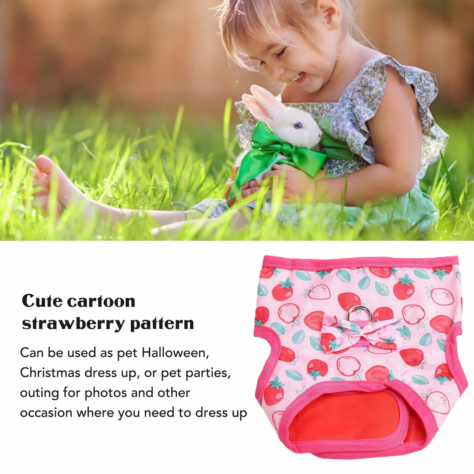 Tnfeeon Harnais Souple et Laisse Ajustable pour Petits Animaux : Lapin, Cochon d'Inde, Chaton, Hamster, Furet - Motif Fraise, Respirant et Confortable