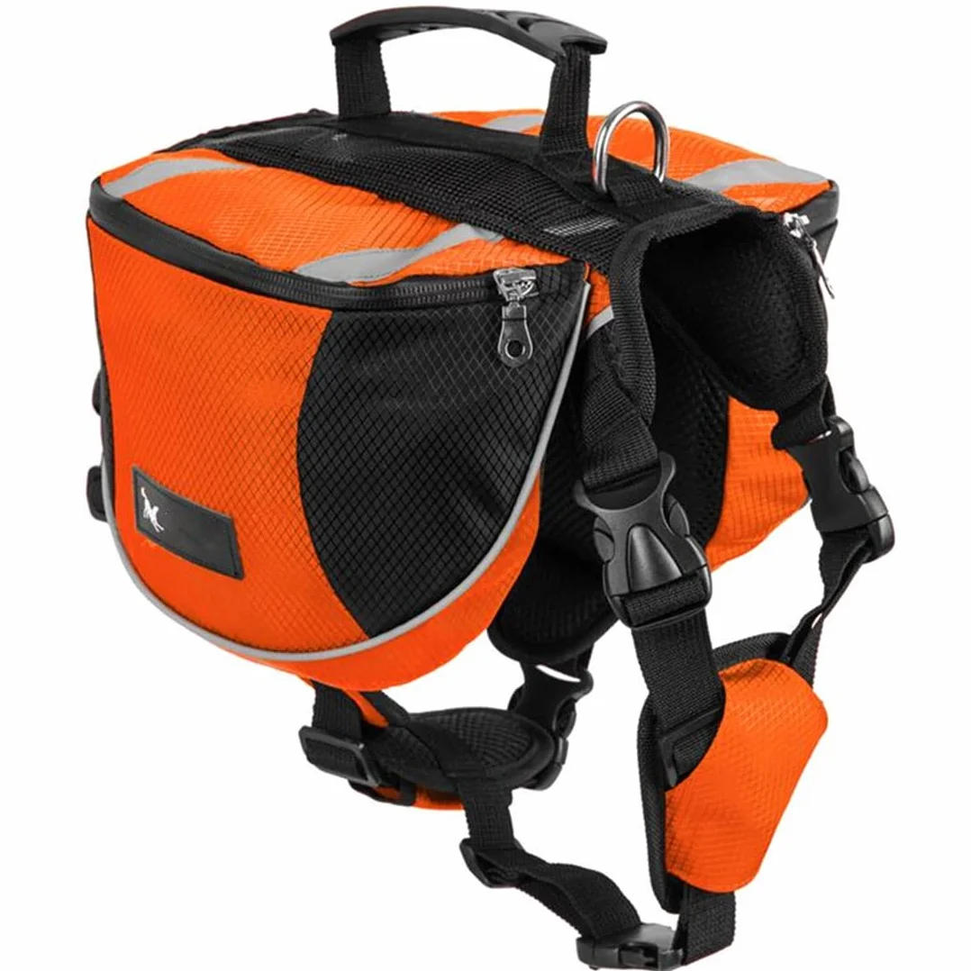 Sacoche de Selle Imperméable Réglable Réfléchissante pour Chien Moyen & Grand avec Poignée Orange M (18-28kg)