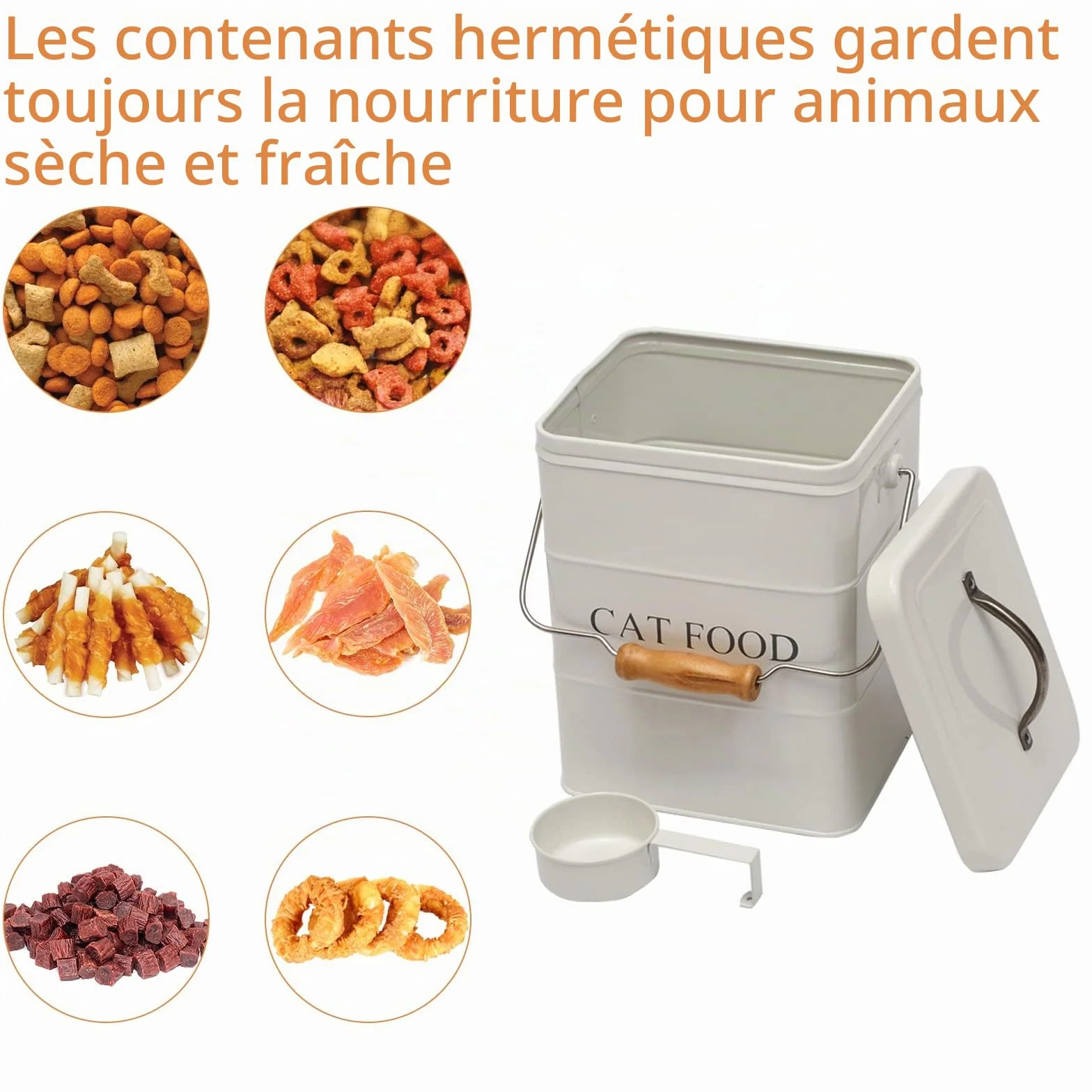 Geyecete Boîtes de Rangement Nourriture Animaux hermétiques Acier Carbone 6L Blanc