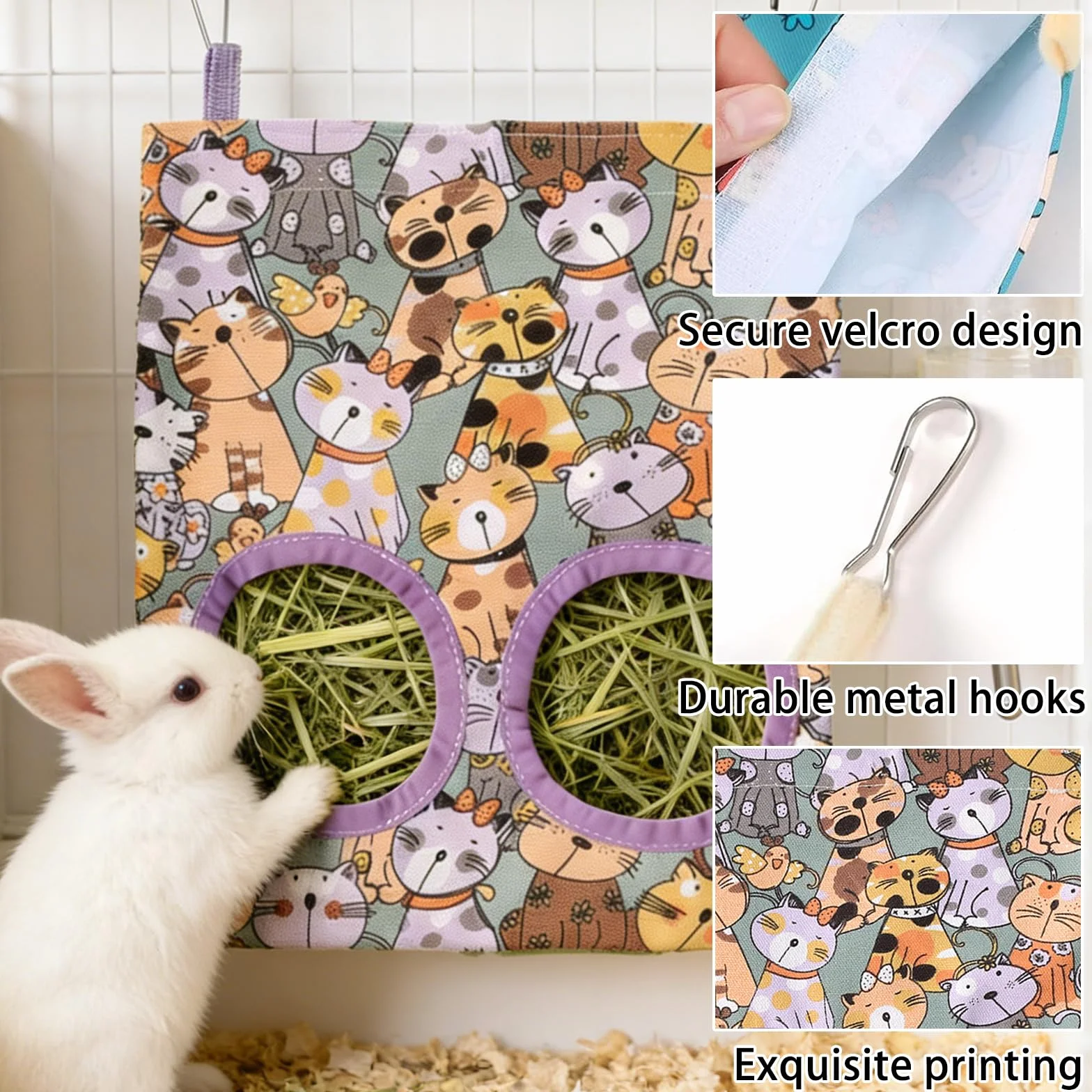 Sac à Foin pour Lapin, Distributeur de Foin Automatique pour Cochon d'Inde, Chinchilla, Hamster et Petits Animaux