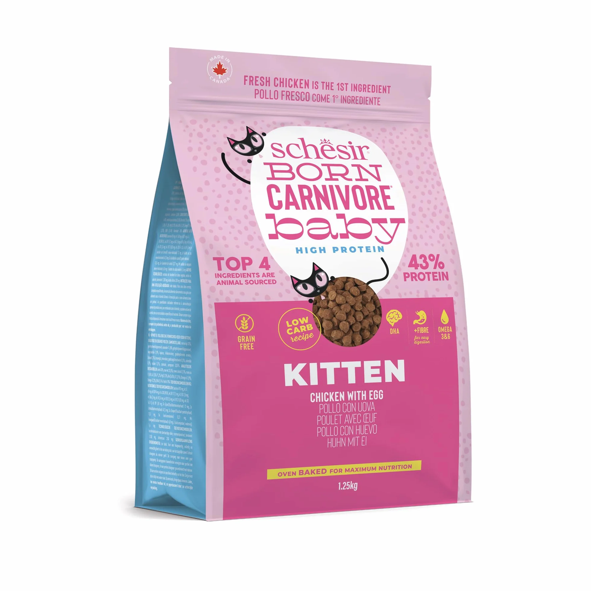 Schesir Born Carnivore Baby Croquettes Poulet et Œuf pour Chatons, Cuites au Four 1,25 kg