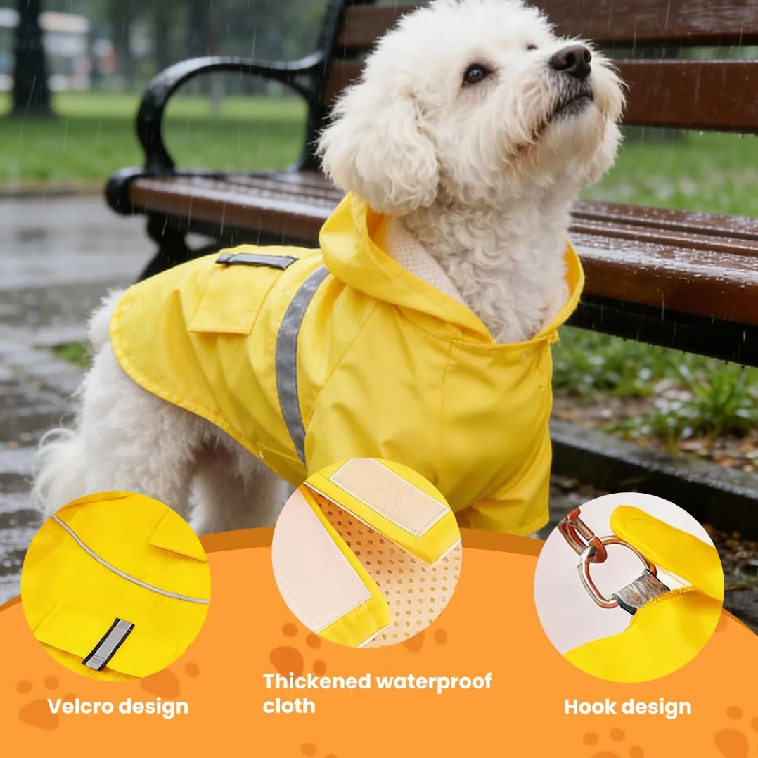 Manteau de Pluie pour Chien avec Chapeau Bandes Réfléchissantes L Jaune
