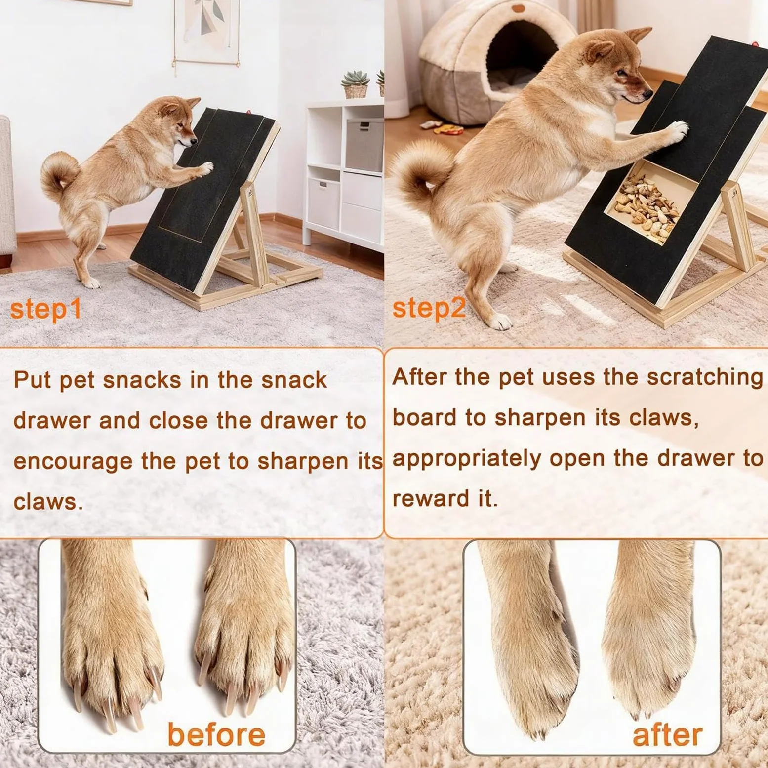 Accessoire de Grattage pour les Chiens Lime de Ponçage Réglable | Planche de limage des griffes pour chien avec tiroir à pour Coin Chambre Appartement Entrée Maison Salon
