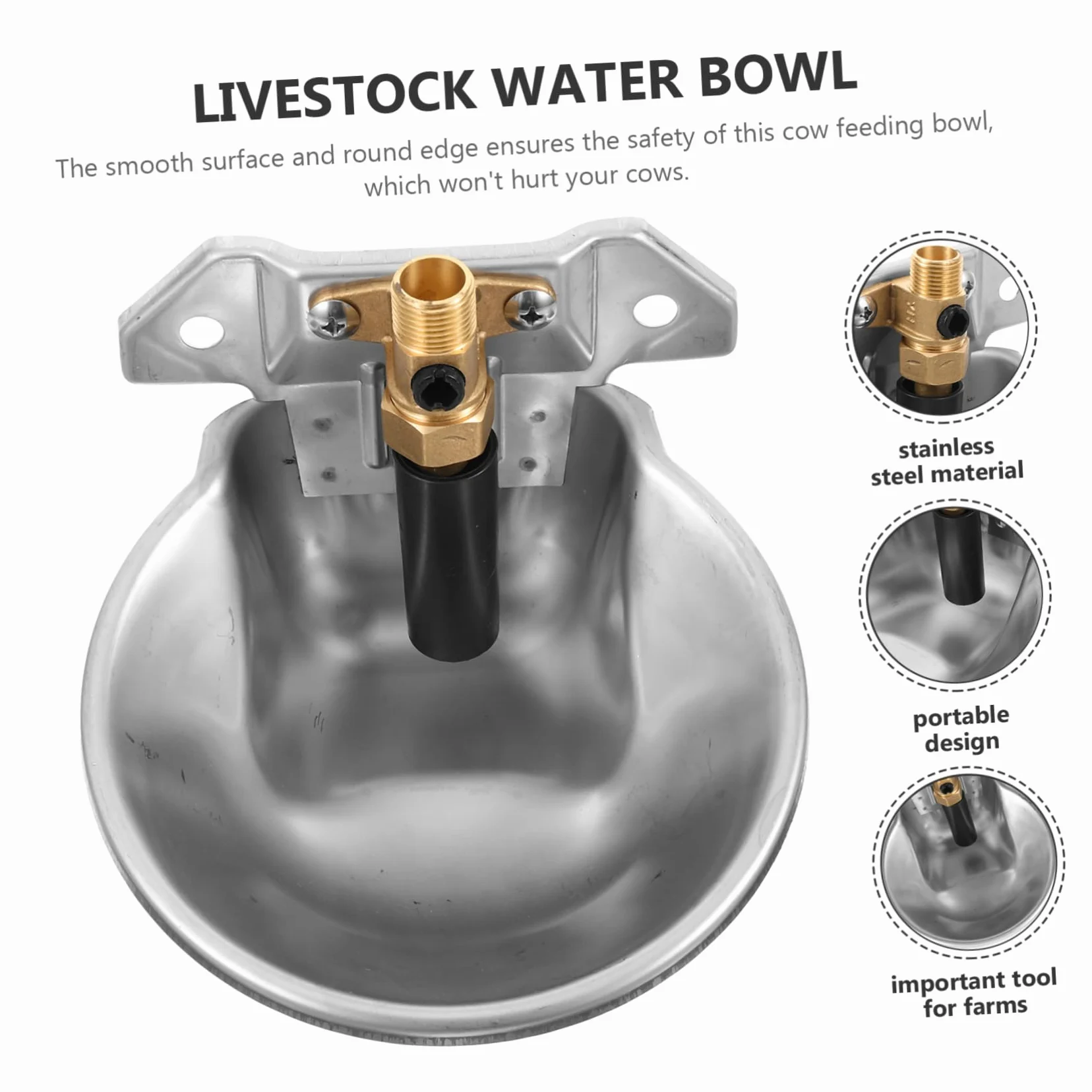 Abreuvoir Automatique Argenté en Bétail Acier Inoxydable | Grand Volume, Bords Arrondis, Usage Ferme et Farmhouse, Alimentation en Eau Continue, Finition sans Rouille