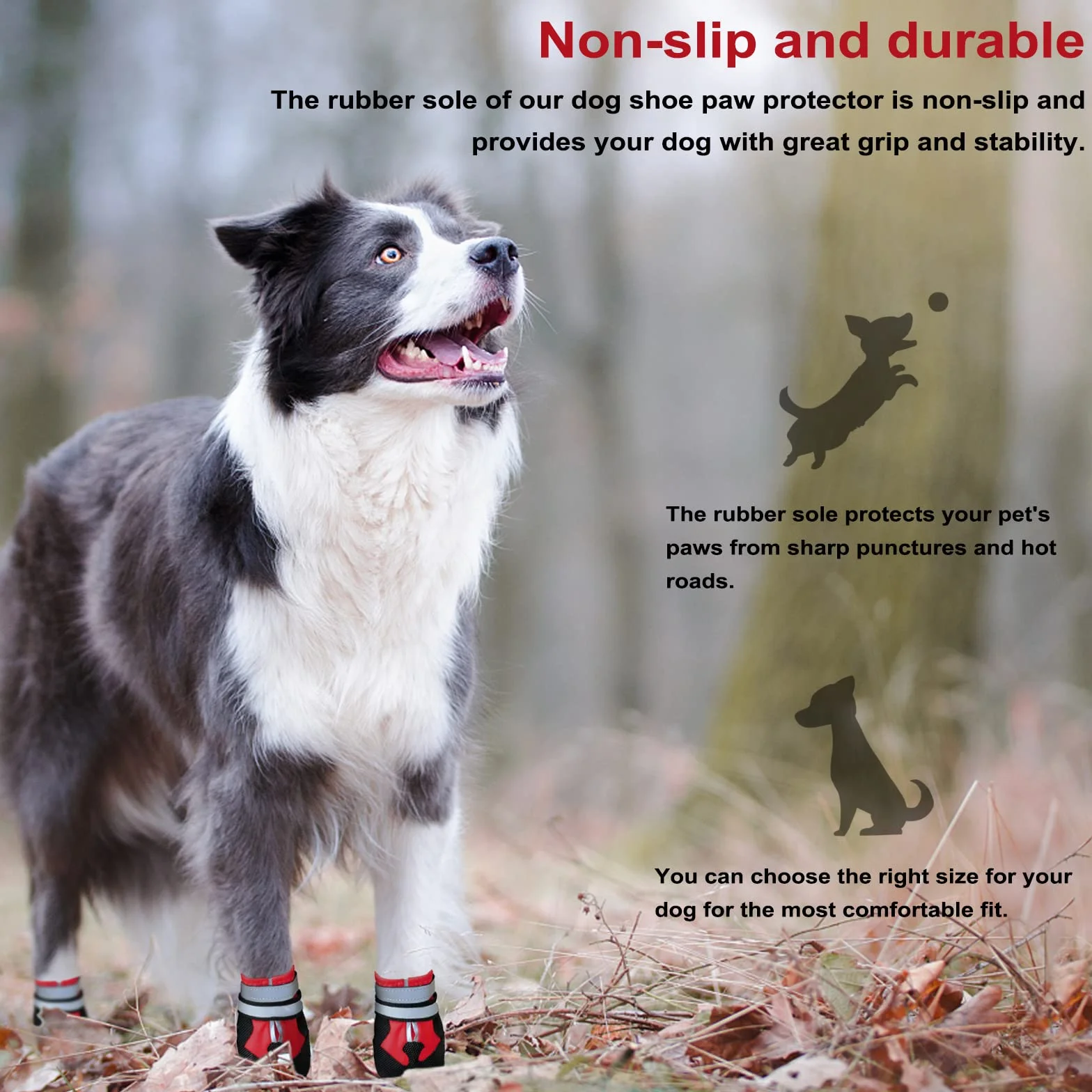 Bottes Chien Imperméables avec Sangles Réfléchissantes Antidérapante Protecteurs de Pattes Taille Petit Moyenne Grande (L, Rouge)