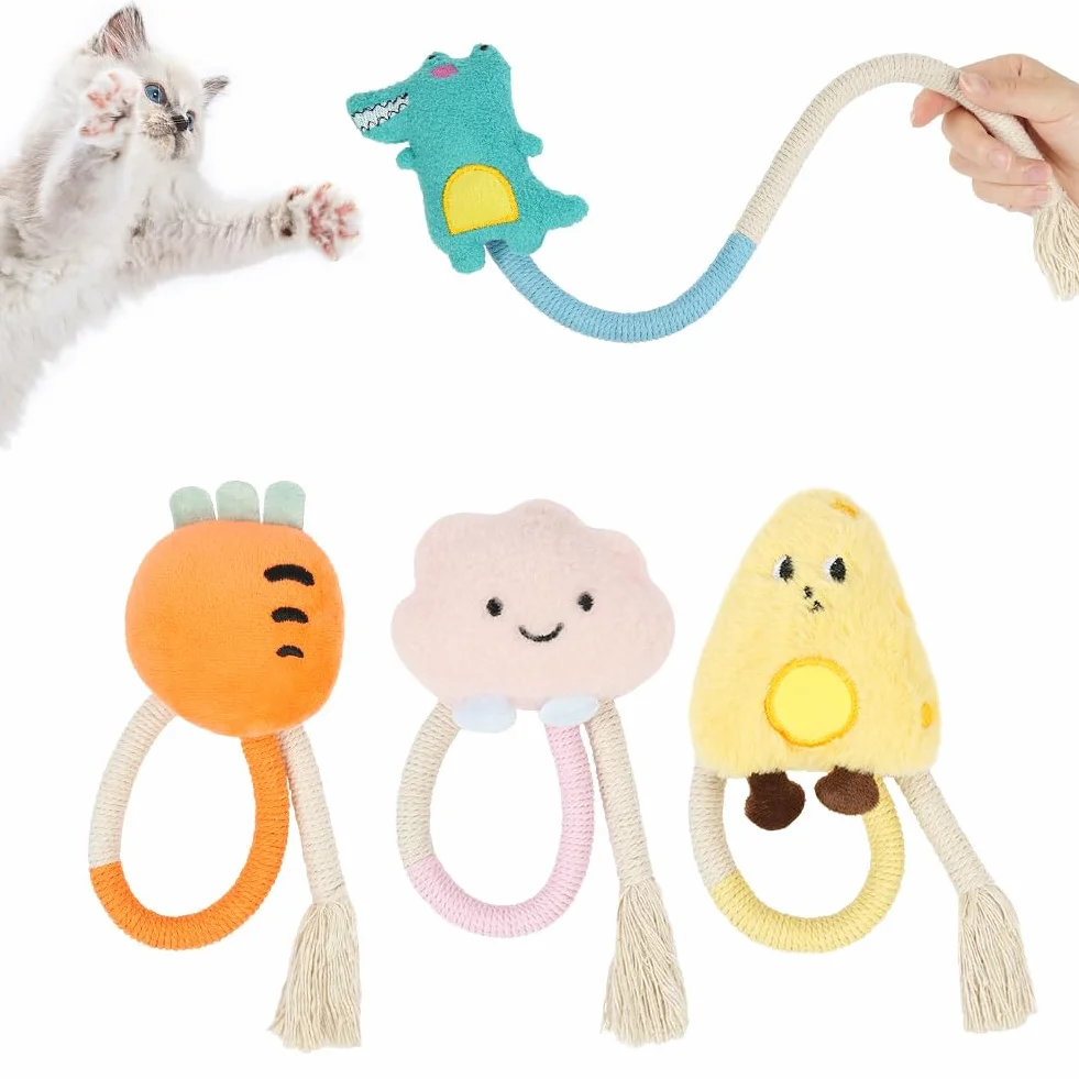 Jouet Chat 4PCS Jouets Interactifs Corde à Taquiner Jouet De Dentition Chaton