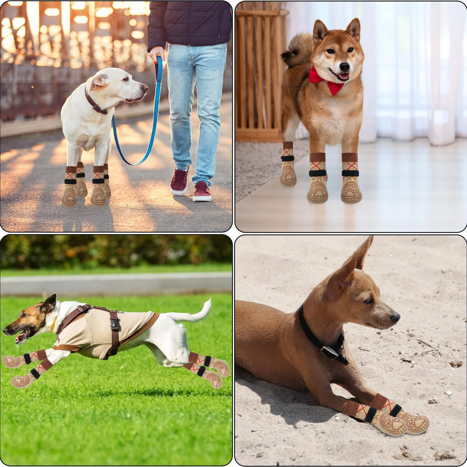 Chaussettes Chien Antidérapantes 2 Paires Protection Plaie Réglable Flexible Chausson Chiens Intérieur Extérieur Brun XL