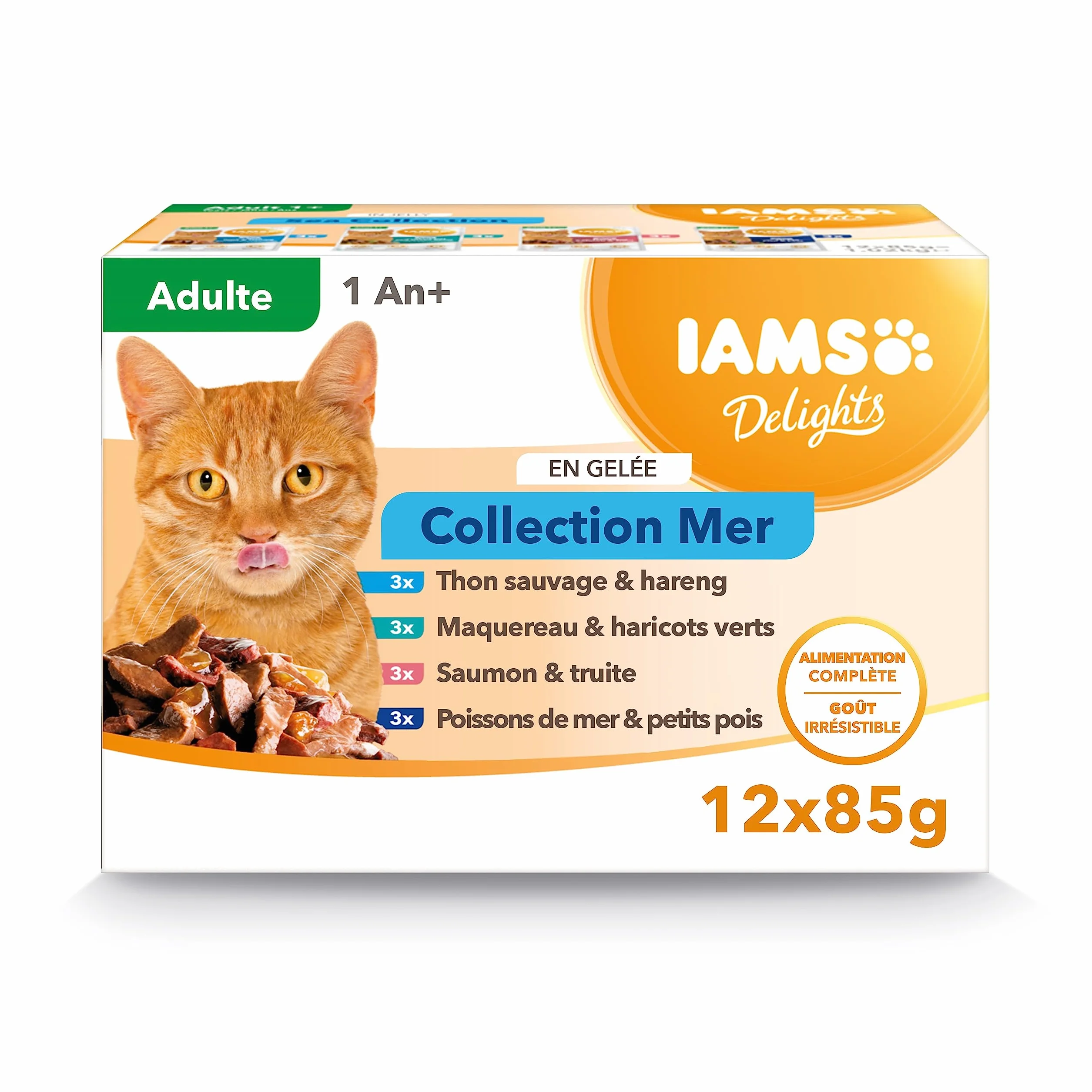 IAMS Chat Adulte Nourriture Humide en gelée Mer Sea Collection 12 sachets x 85g